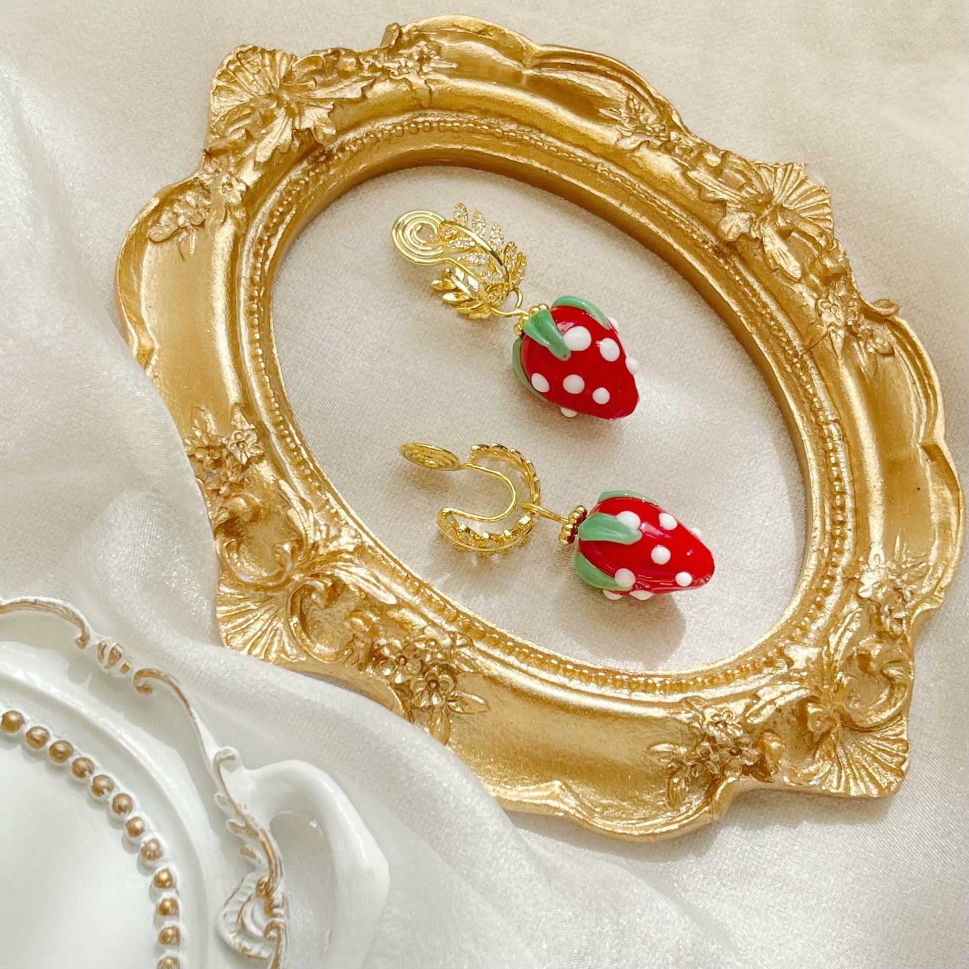 Strawberry Hoops Clip On Earring