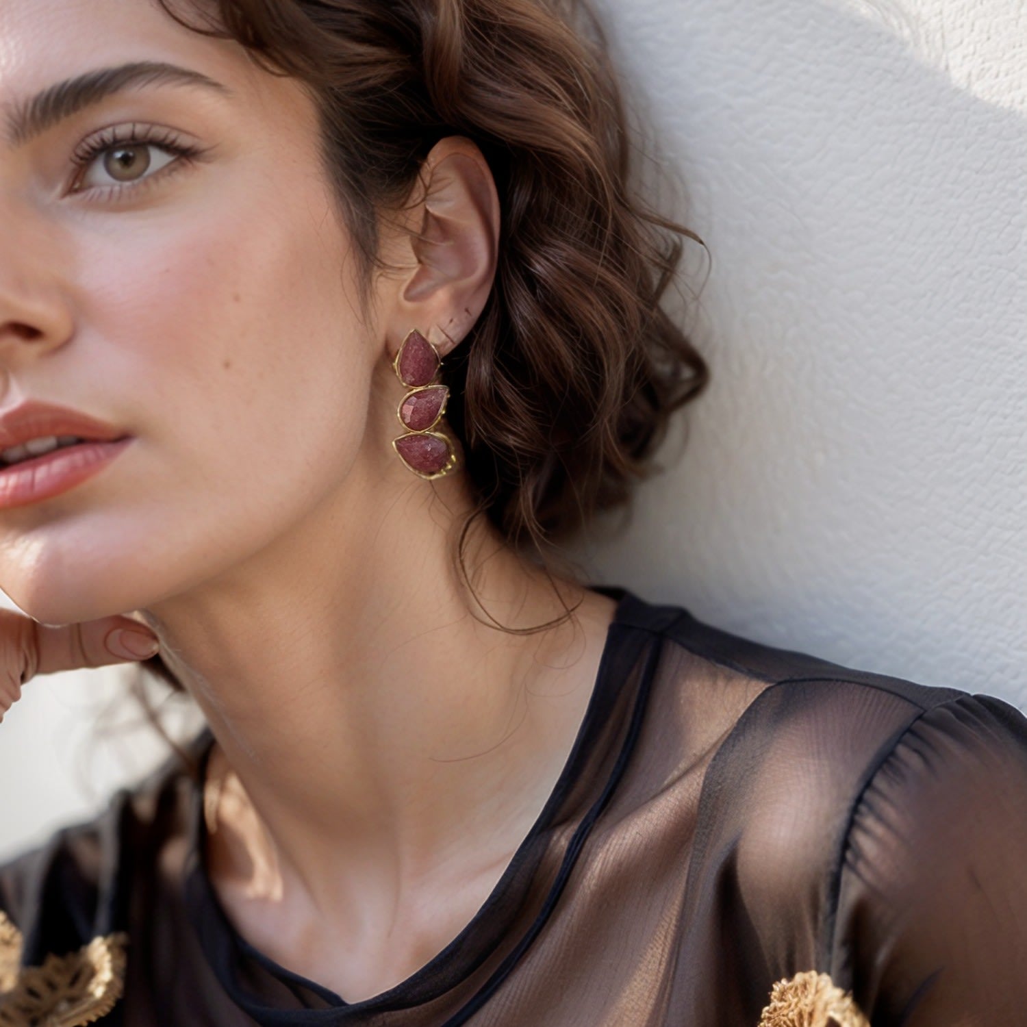 Strawberry Quartz Statement Stud Earrings