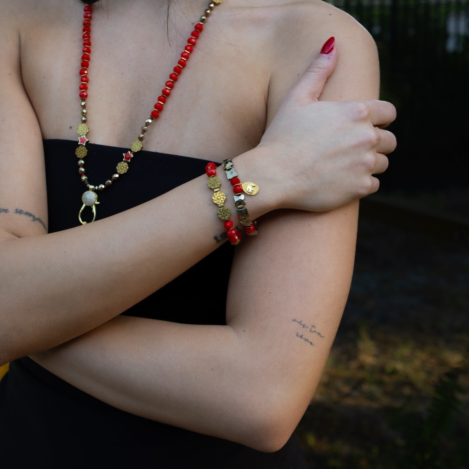 Strength & Grace Red Energy Elephant Charm Bracelet Set - Red