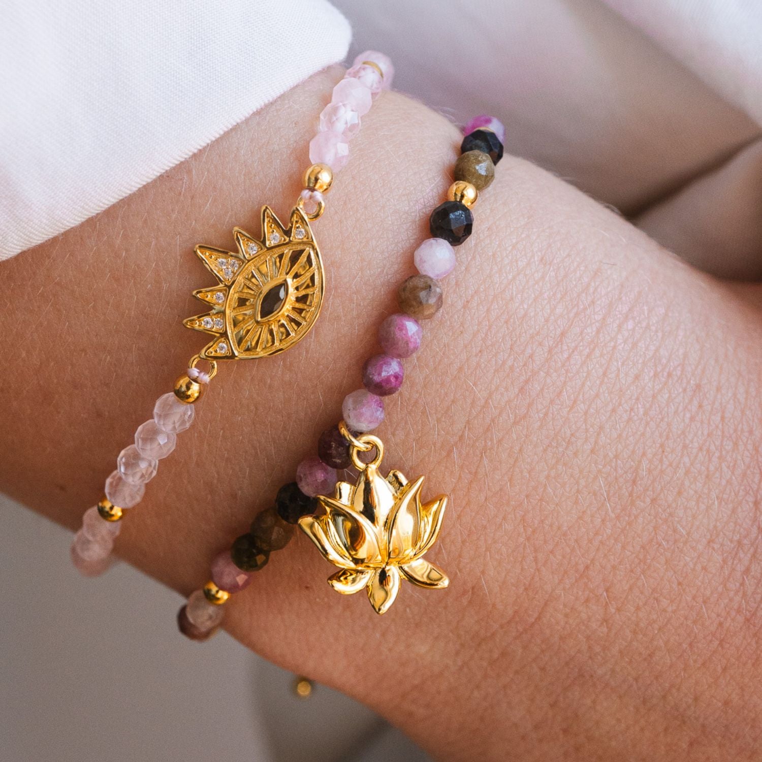 Strength Of Spirit, Rising Lotus Tourmaline Bracelet, Gold Over Sterling Silver
