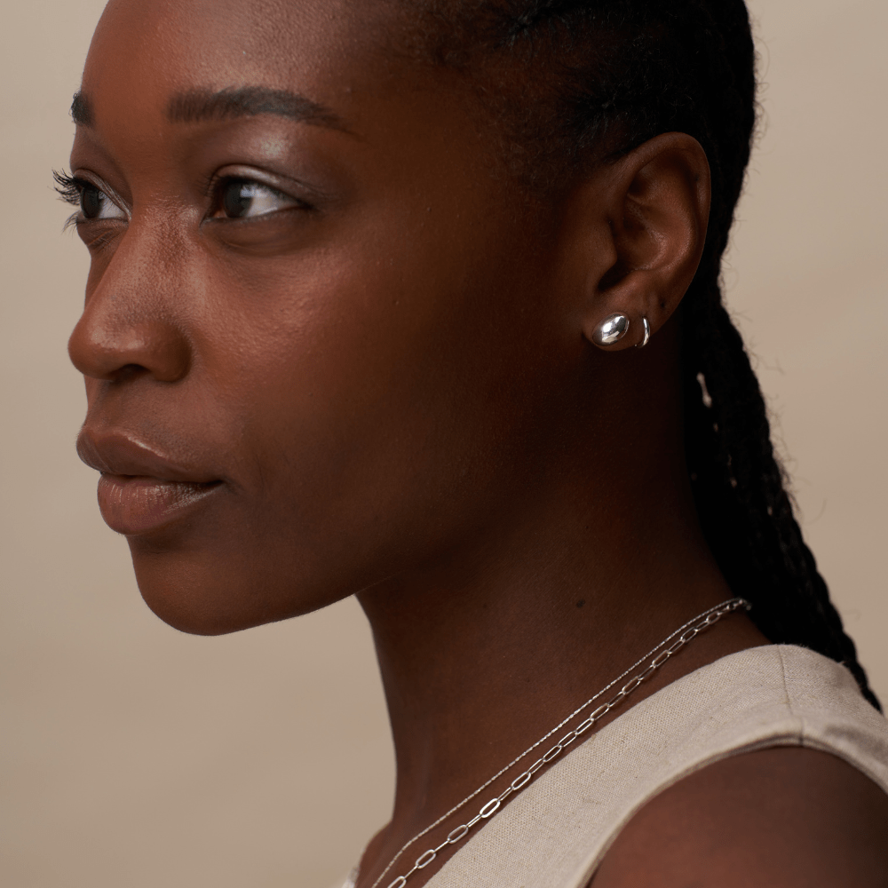 Polished Domed Mini Stud Earrings - Silver