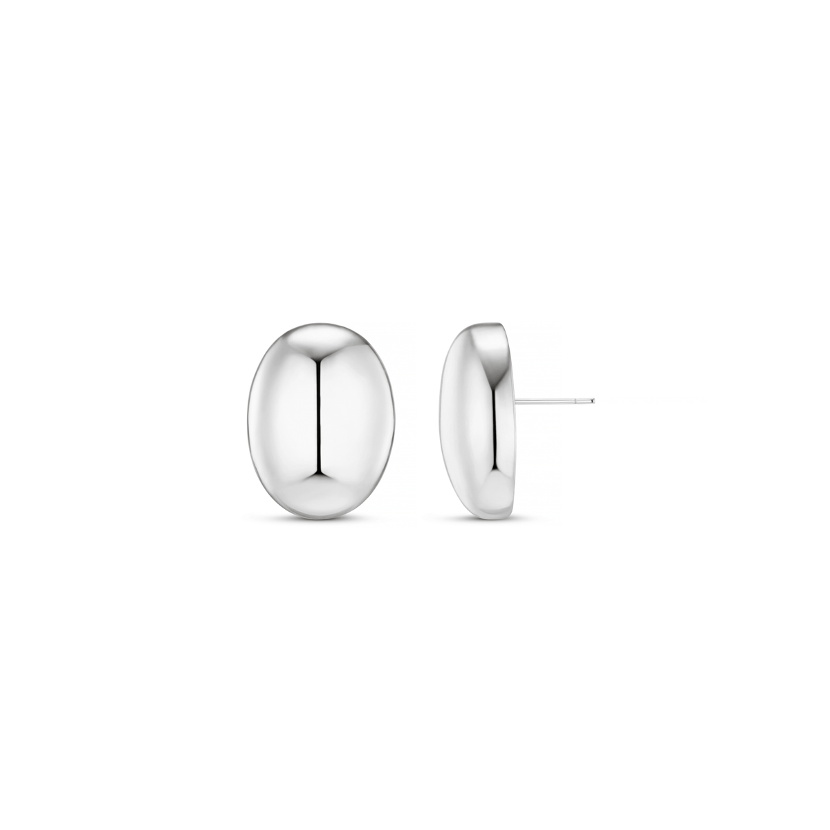 Polished Domed Oval Stud Earrings - Silver