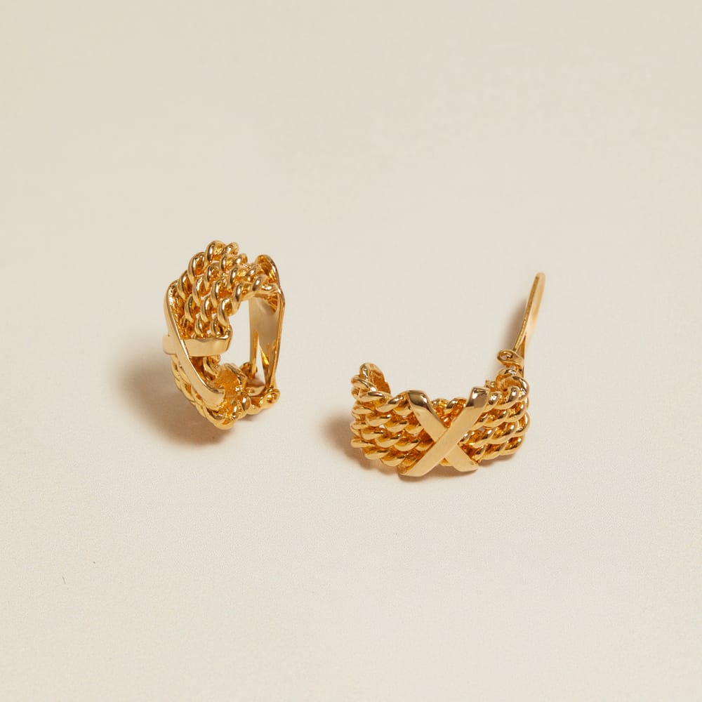 Vintage Braided Chain & Cross Clip-On Earrings