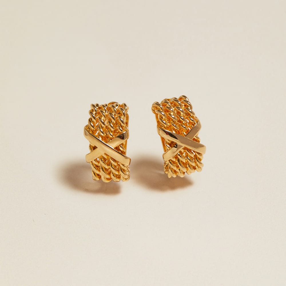 Vintage Braided Chain & Cross Clip-On Earrings