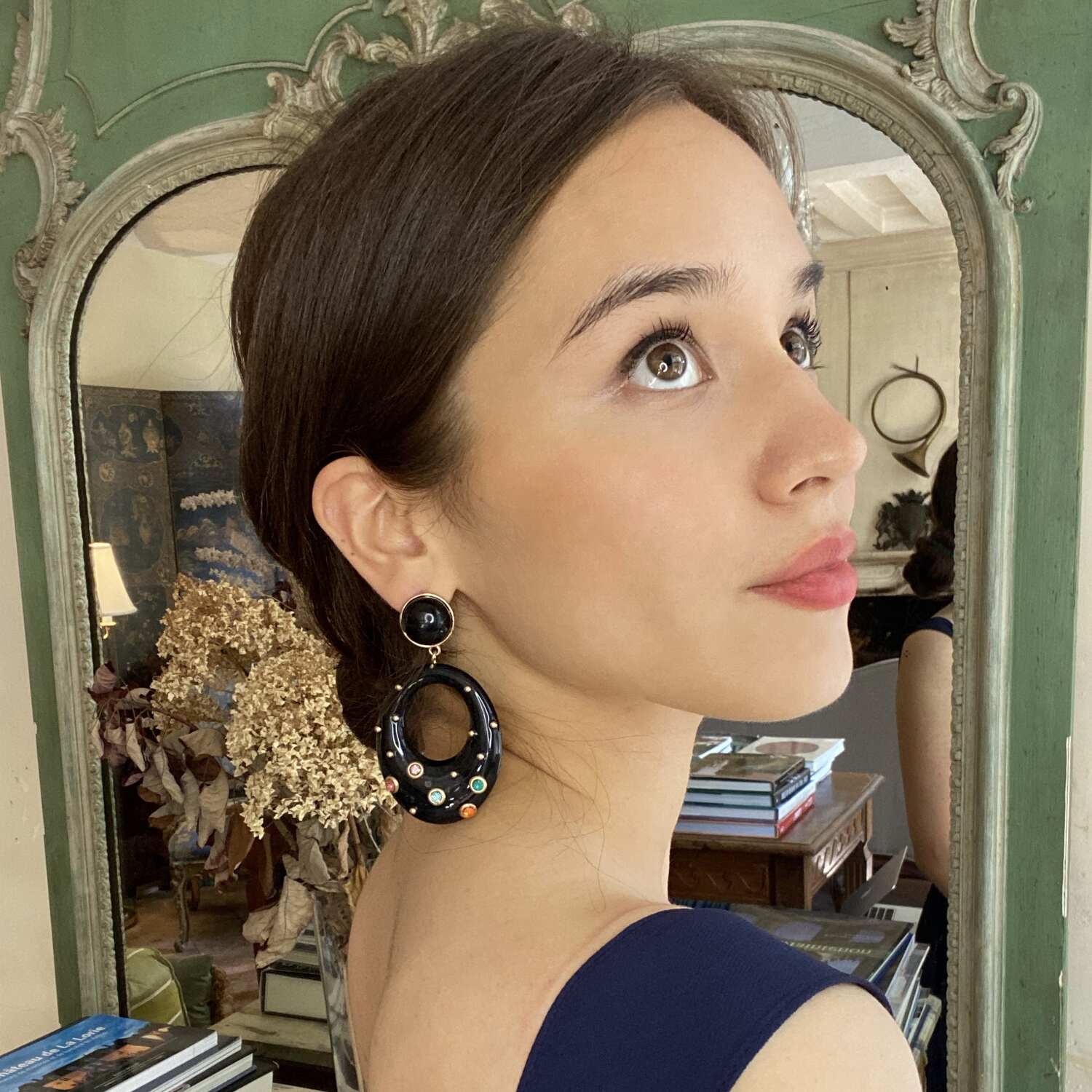 Studded Black Resin Large Hoop Earrings