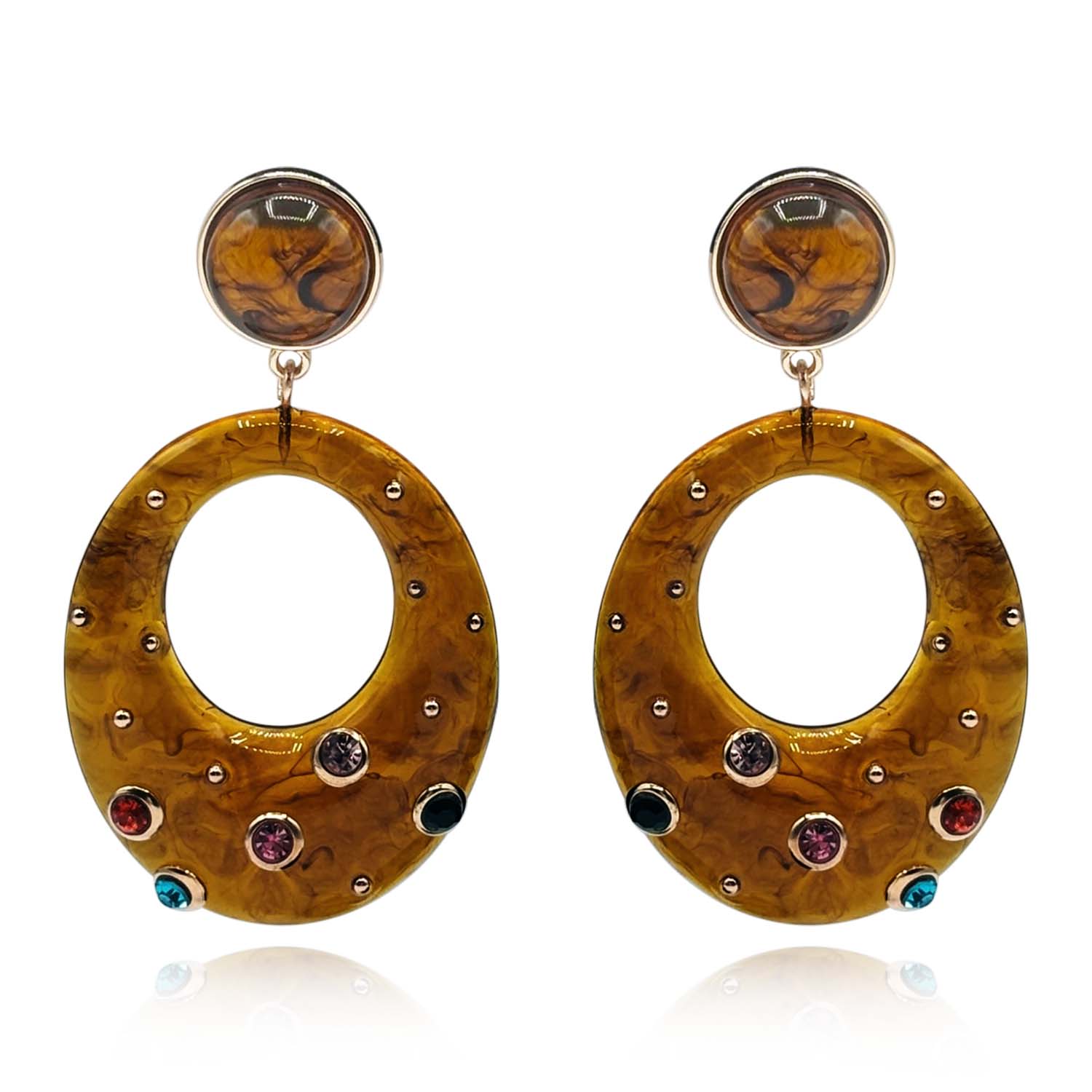 Studded Tortoise Resin Large Hoop Earrings