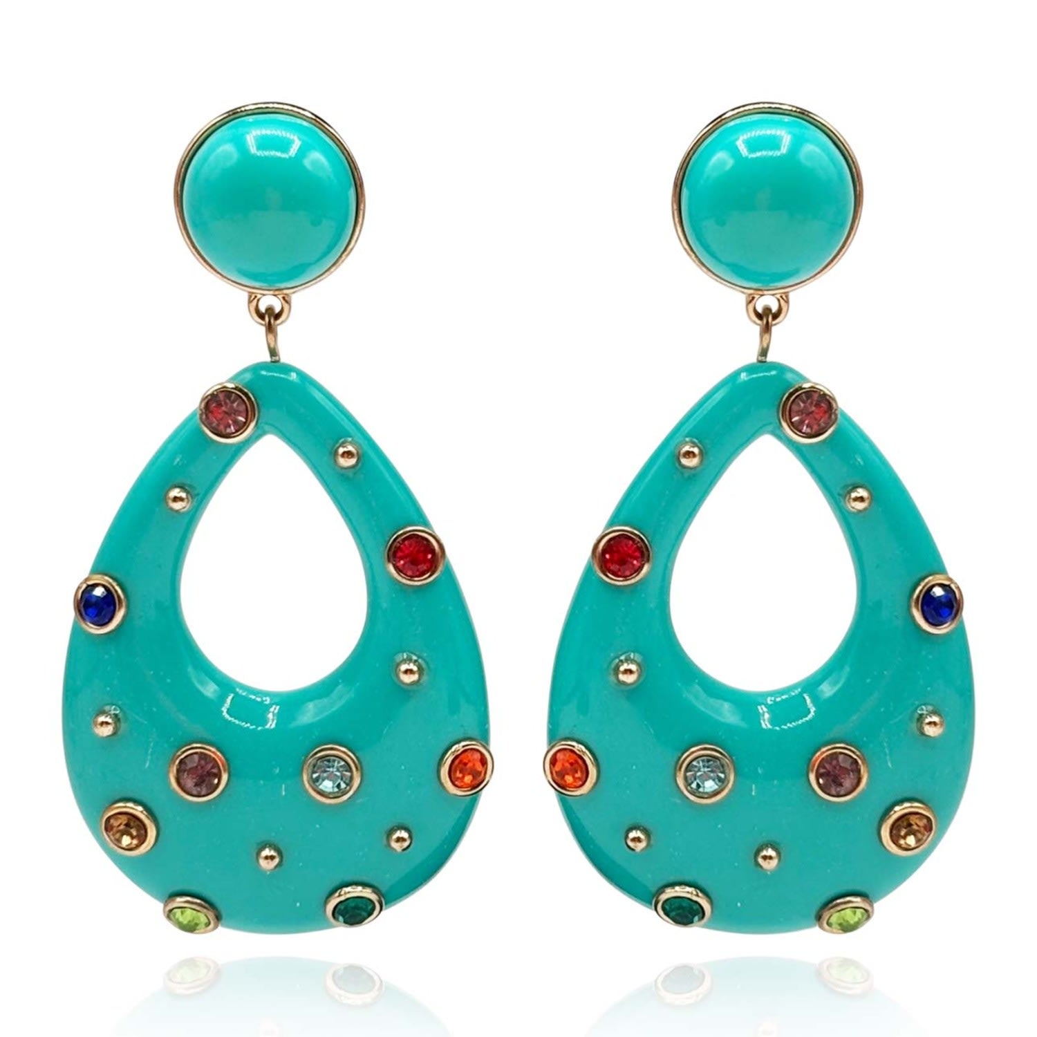 Studded Turquoise Resin Large Hoop Earrings