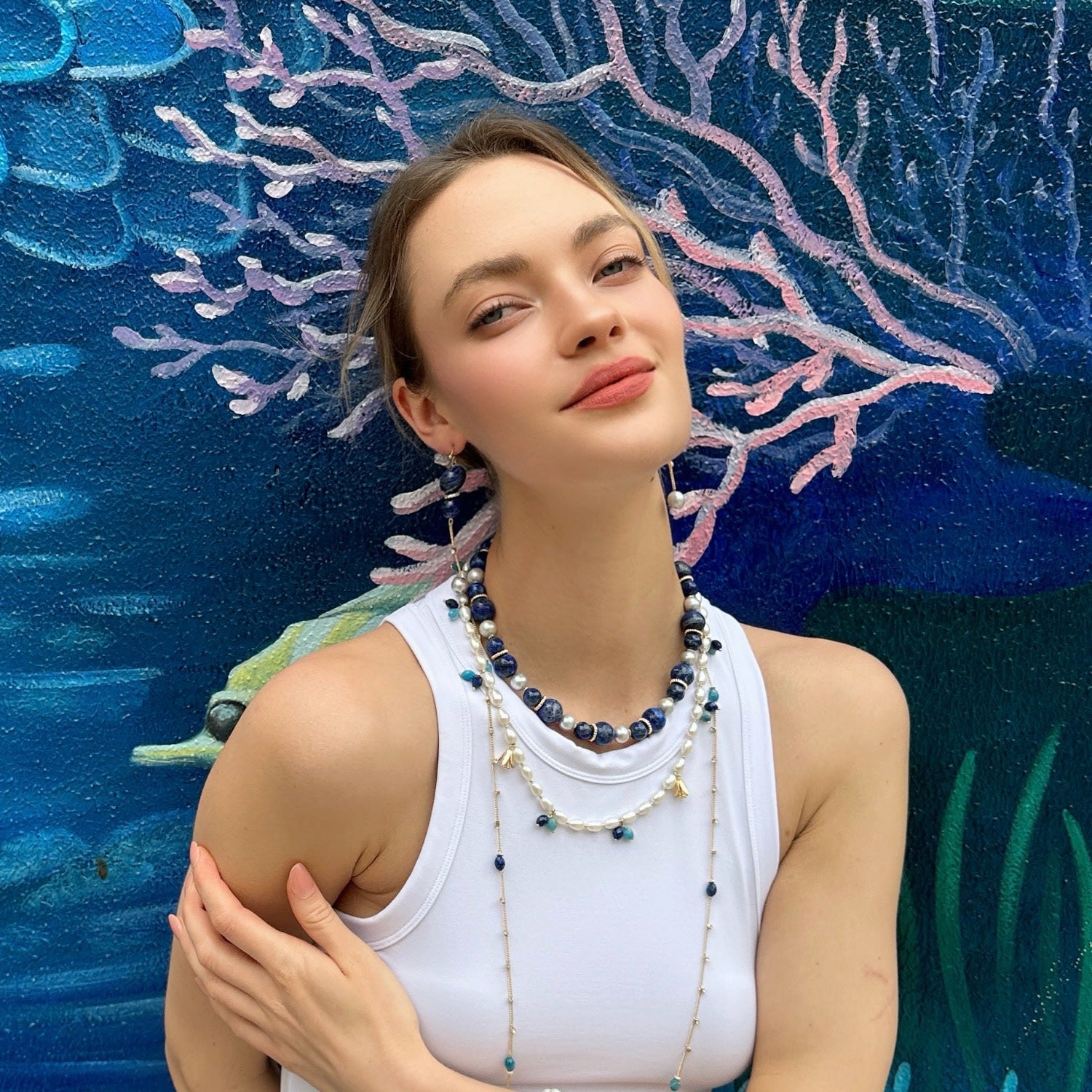 Stunning Lapis With Grey Freshwater Pearls Chunky Necklace