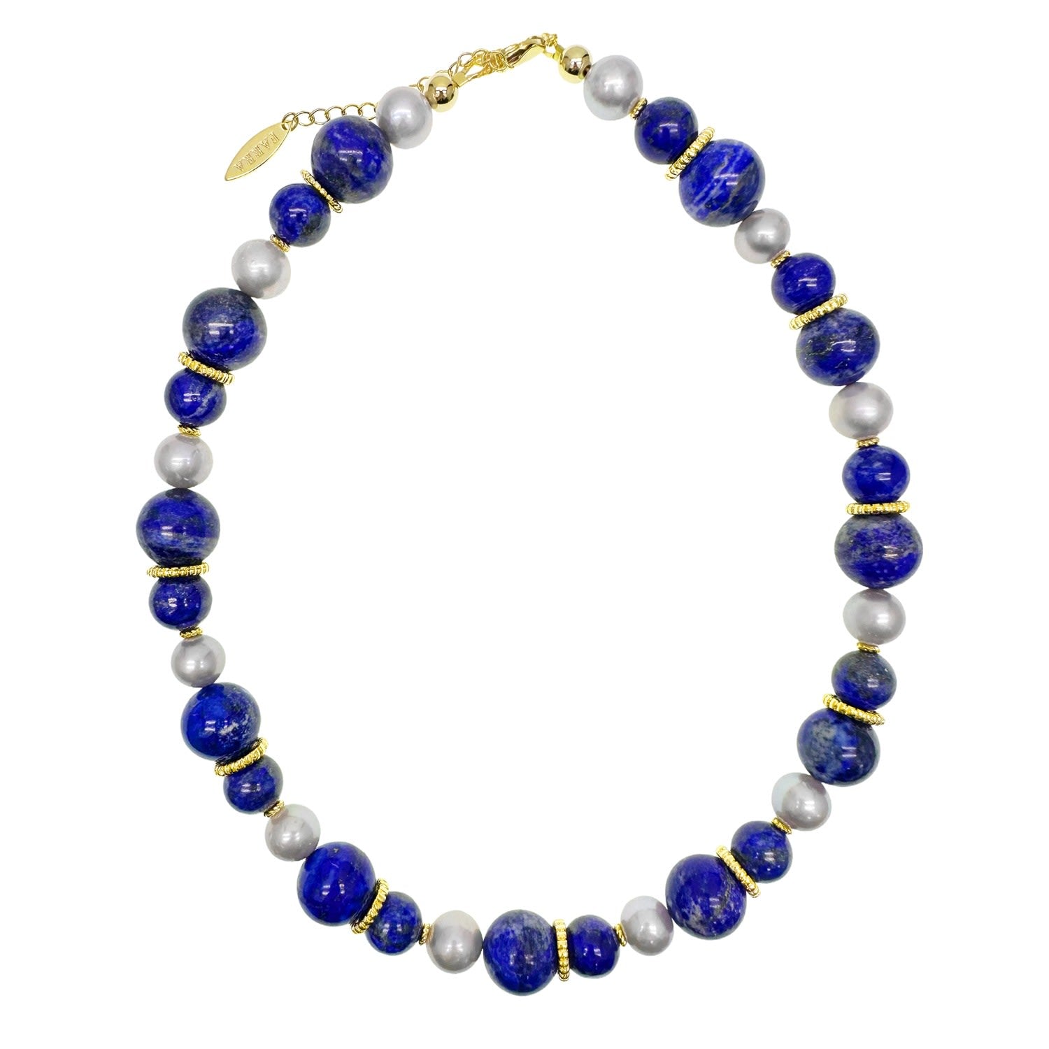 Stunning Lapis With Grey Freshwater Pearls Chunky Necklace