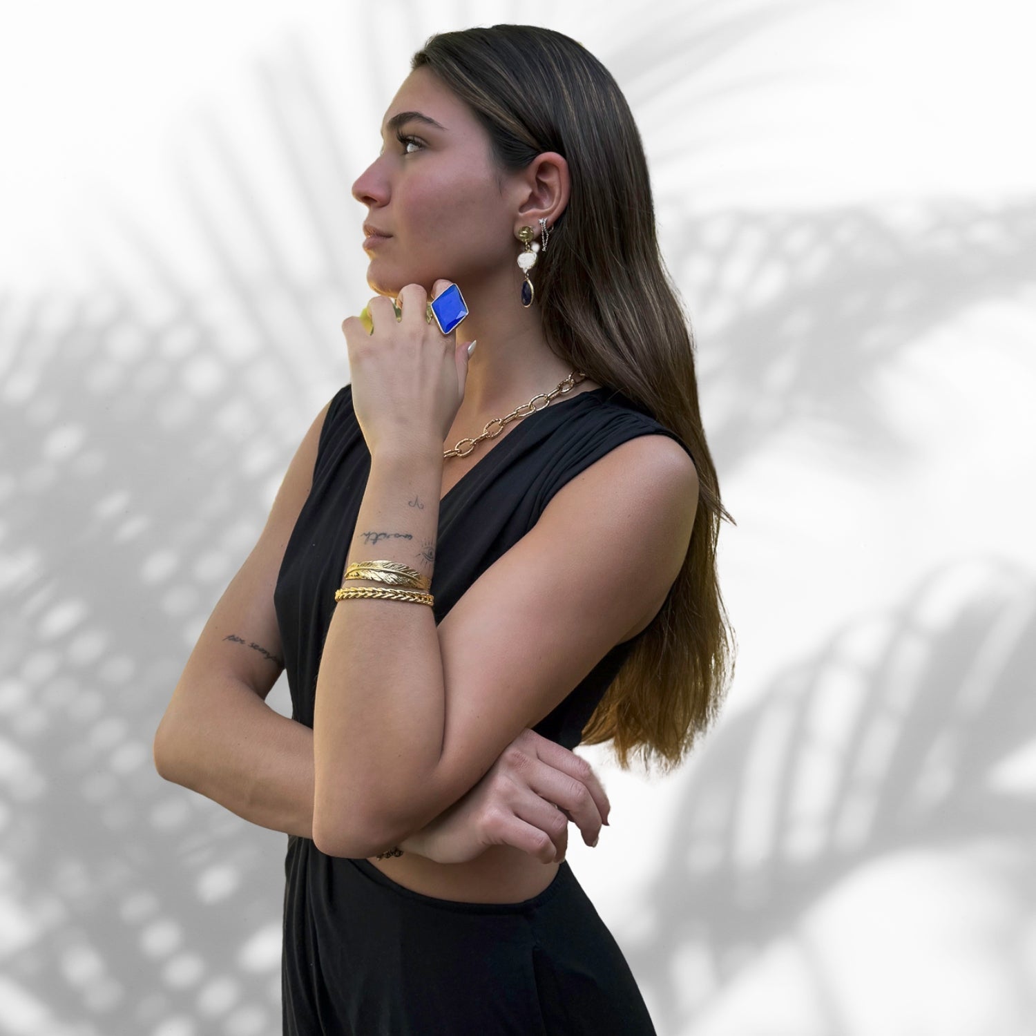 Blue Cat Eye Stone Stylish Chunky Gold Ring - Blue