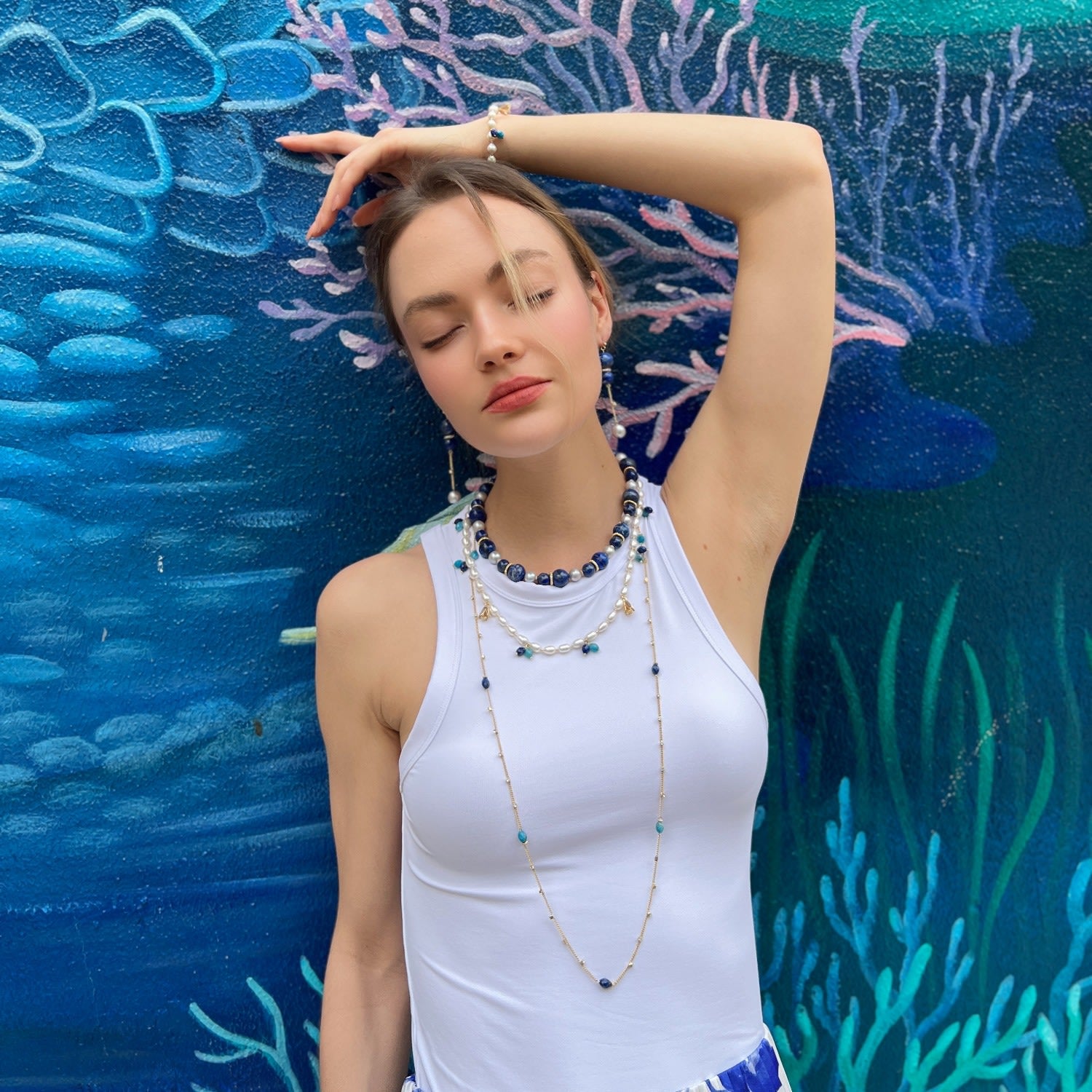 Stylish Blue Lapis And Gray Freshwater Pearls Dangle Earrings