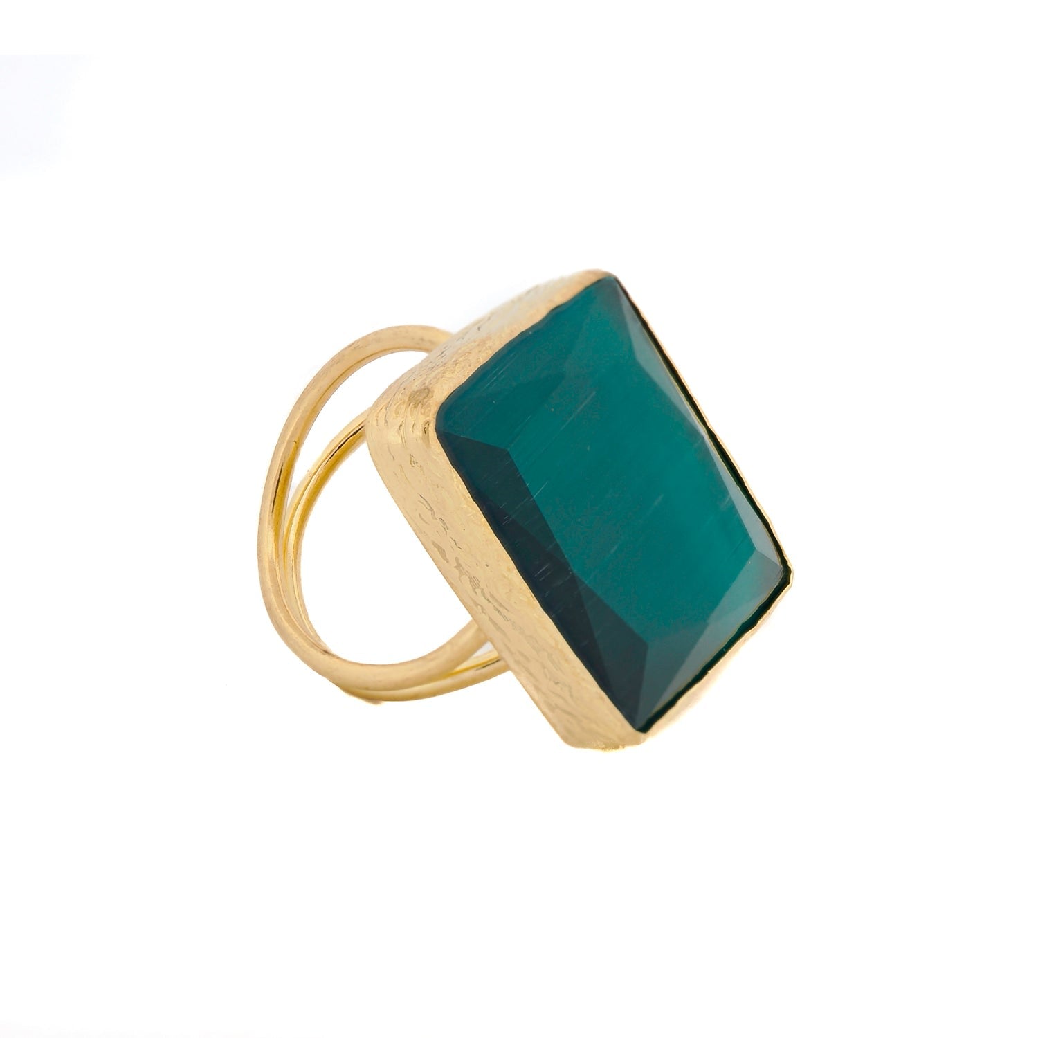 Stylish Green Cat Eye Stone Gold Chunky Ring - Green