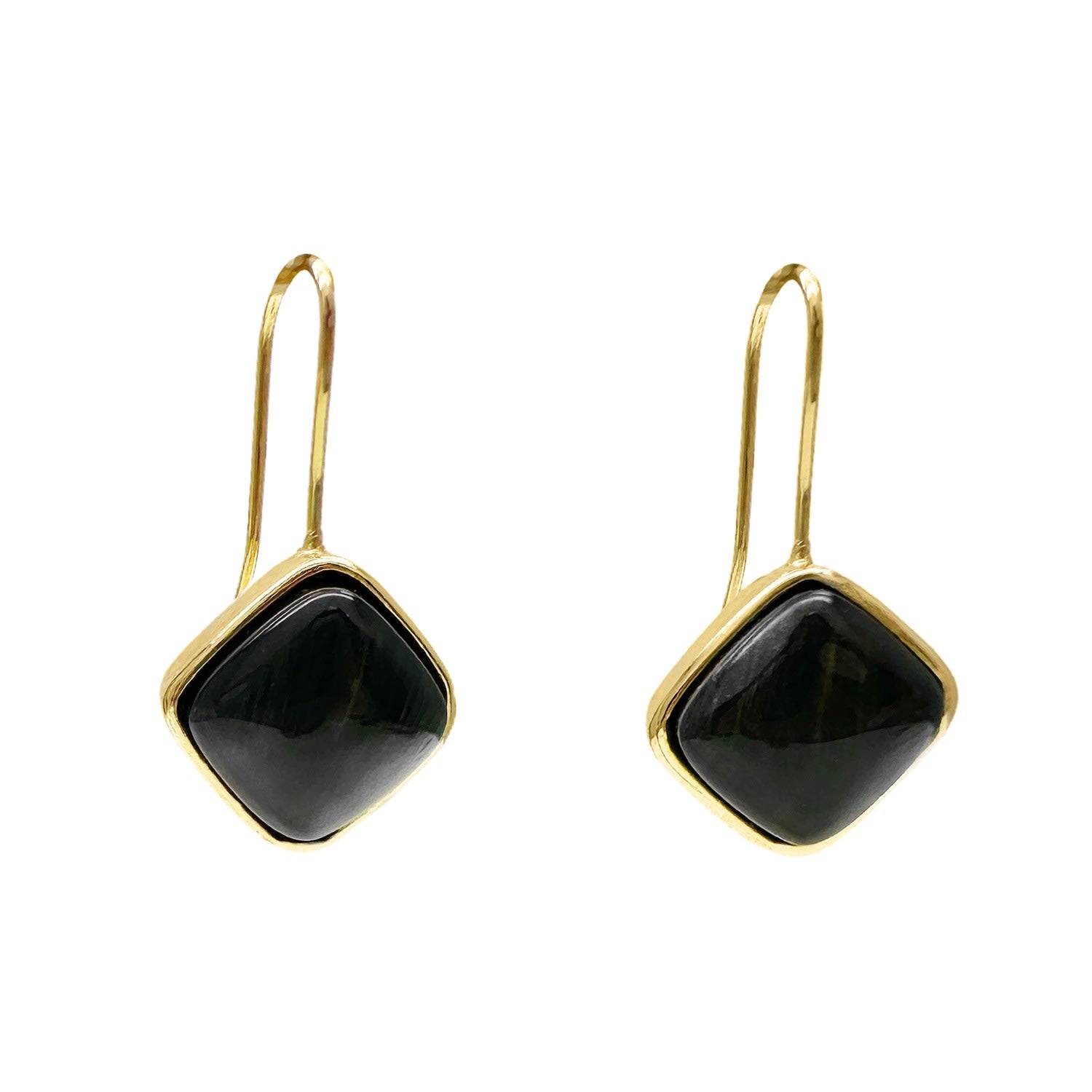 Stylish Square Black Obsidian Hook Earrings