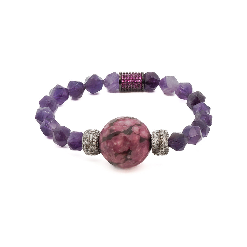 Amethyst & Diamond Beaded Stylish Bracelet - Purple