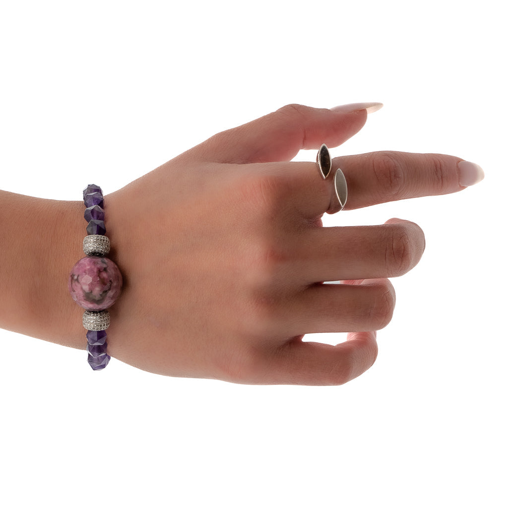 Amethyst & Diamond Beaded Stylish Bracelet - Purple