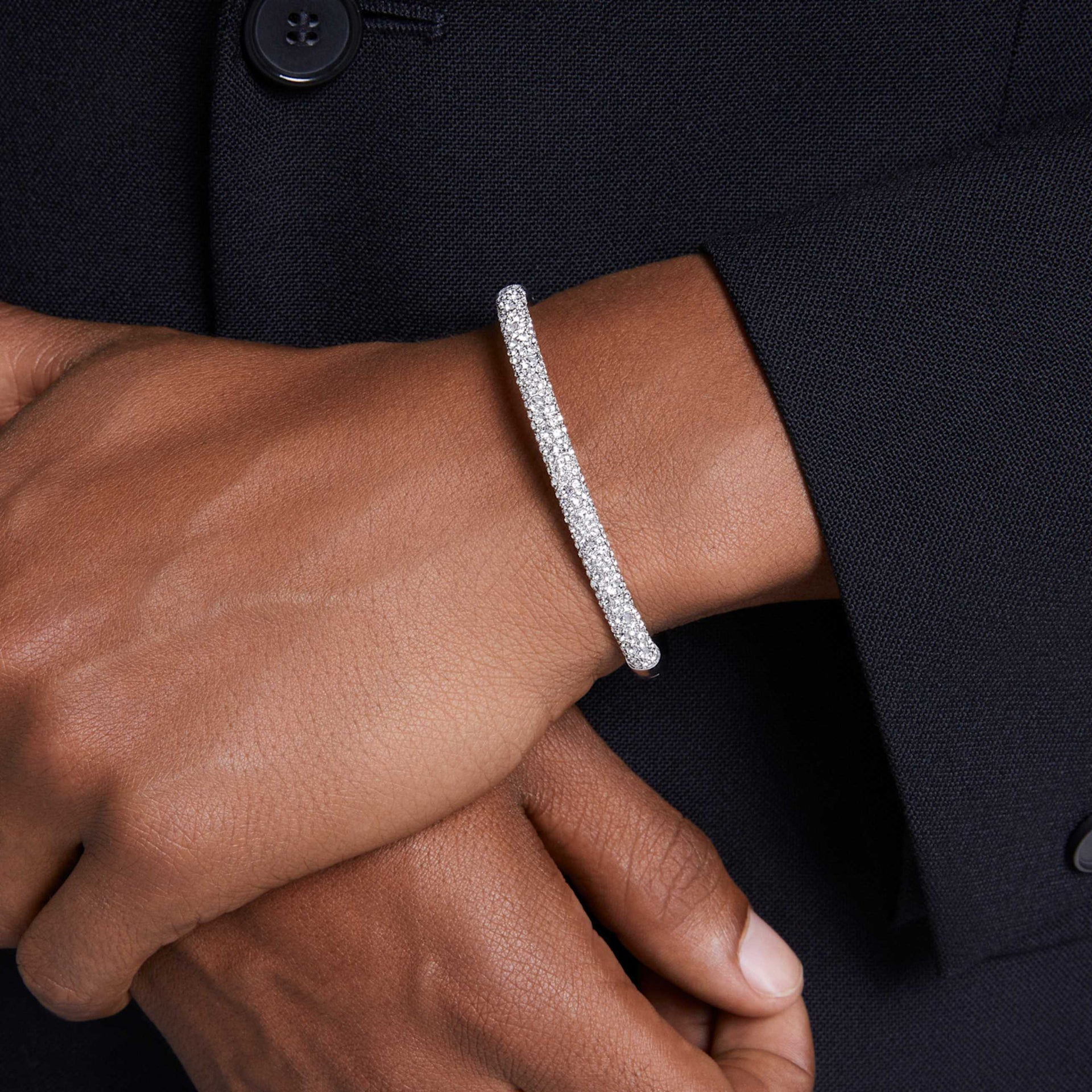 SUBLIMA BANGLE SNOW PAVE WHITE RHODIUM PLATED