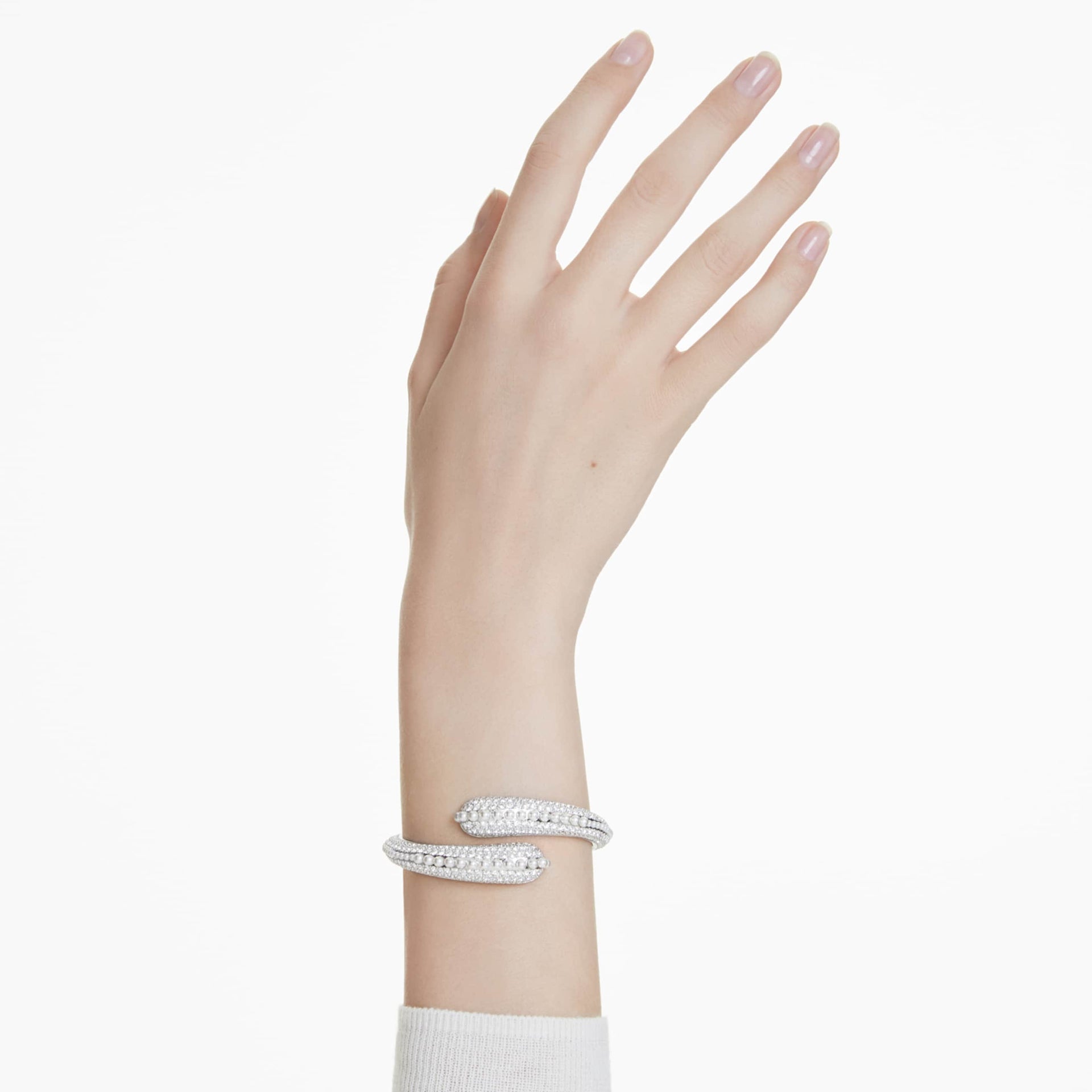 SUBLIMA CUFF CRYSTAL PEARL ROUND CUT WHITE RHODIUM PLATED