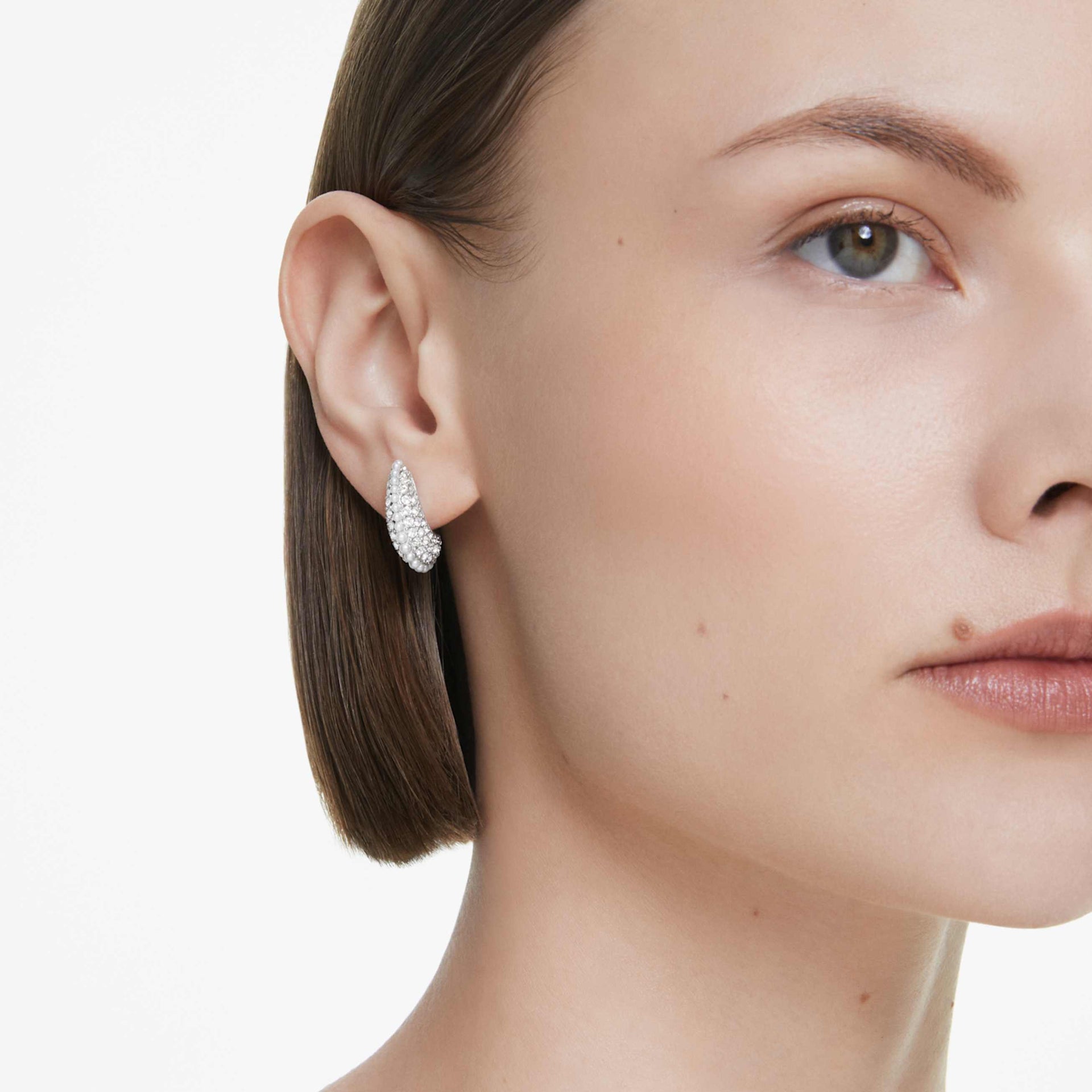 SUBLIMA DROP EARRINGS CRYSTAL PEARL ROUND CUT SMALL WHITE RHODIUM PLATED
