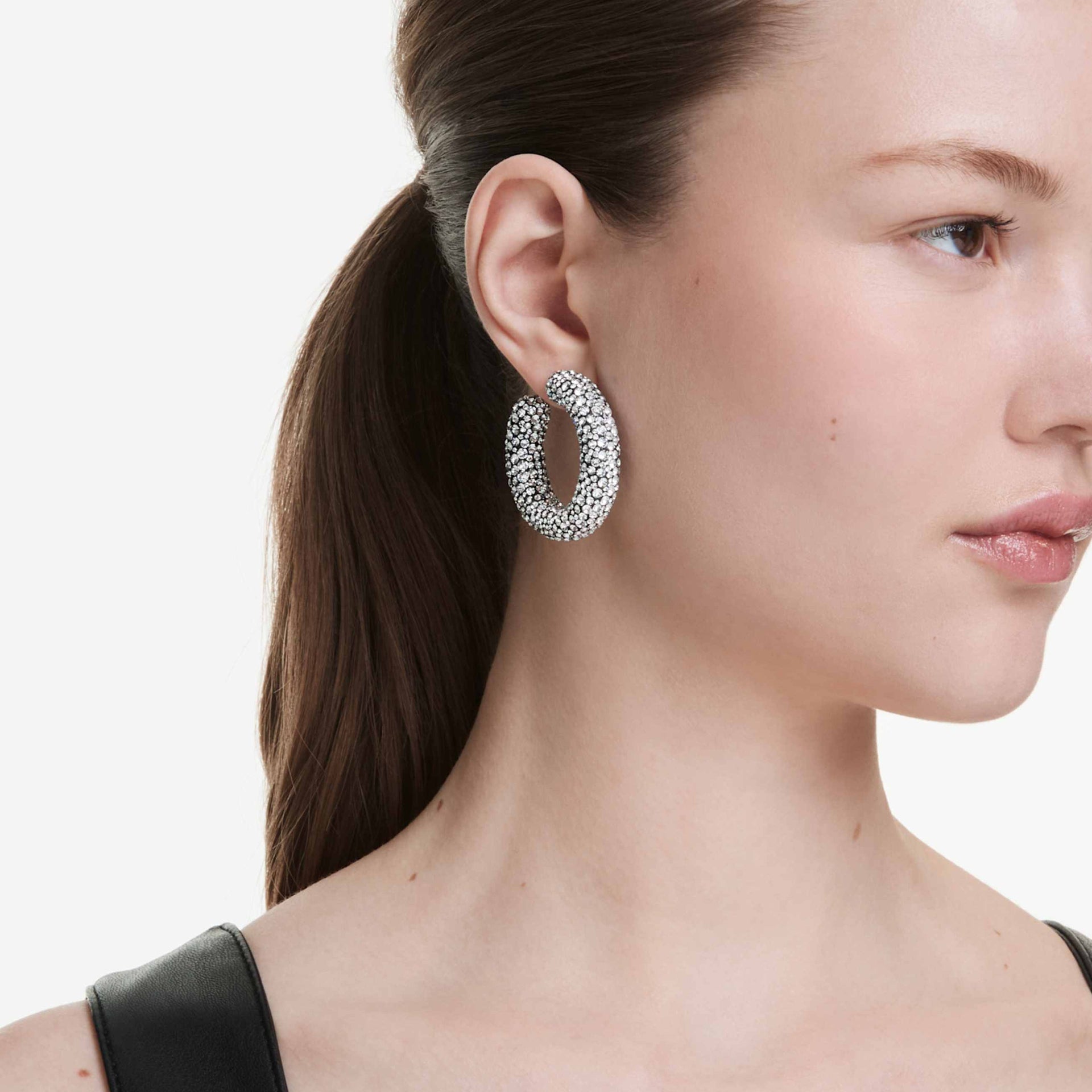 SUBLIMA HOOP EARRINGS MIXED ROUND CUTS WHITE RHODIUM PLATED
