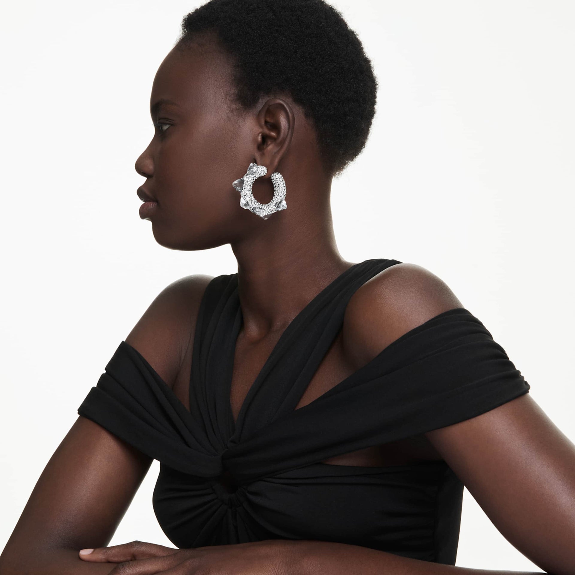 SUBLIMA HOOP EARRINGS SPIKE WHITE RHODIUM PLATED