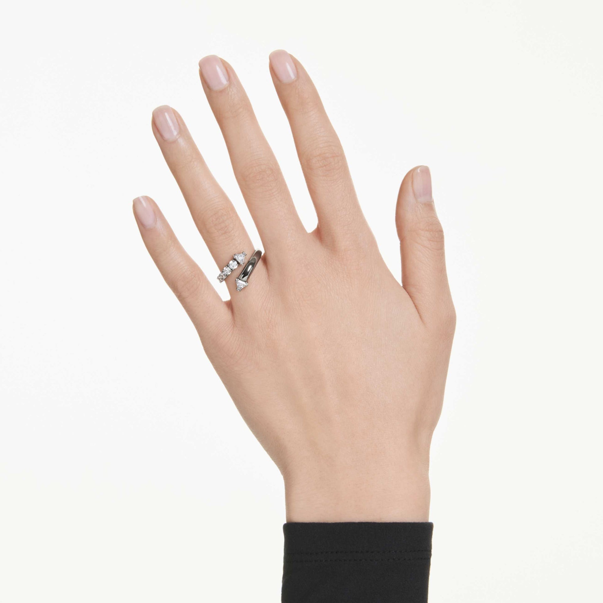 SUBLIMA OPEN RING MIXED CUTS WHITE RUTHENIUM PLATED