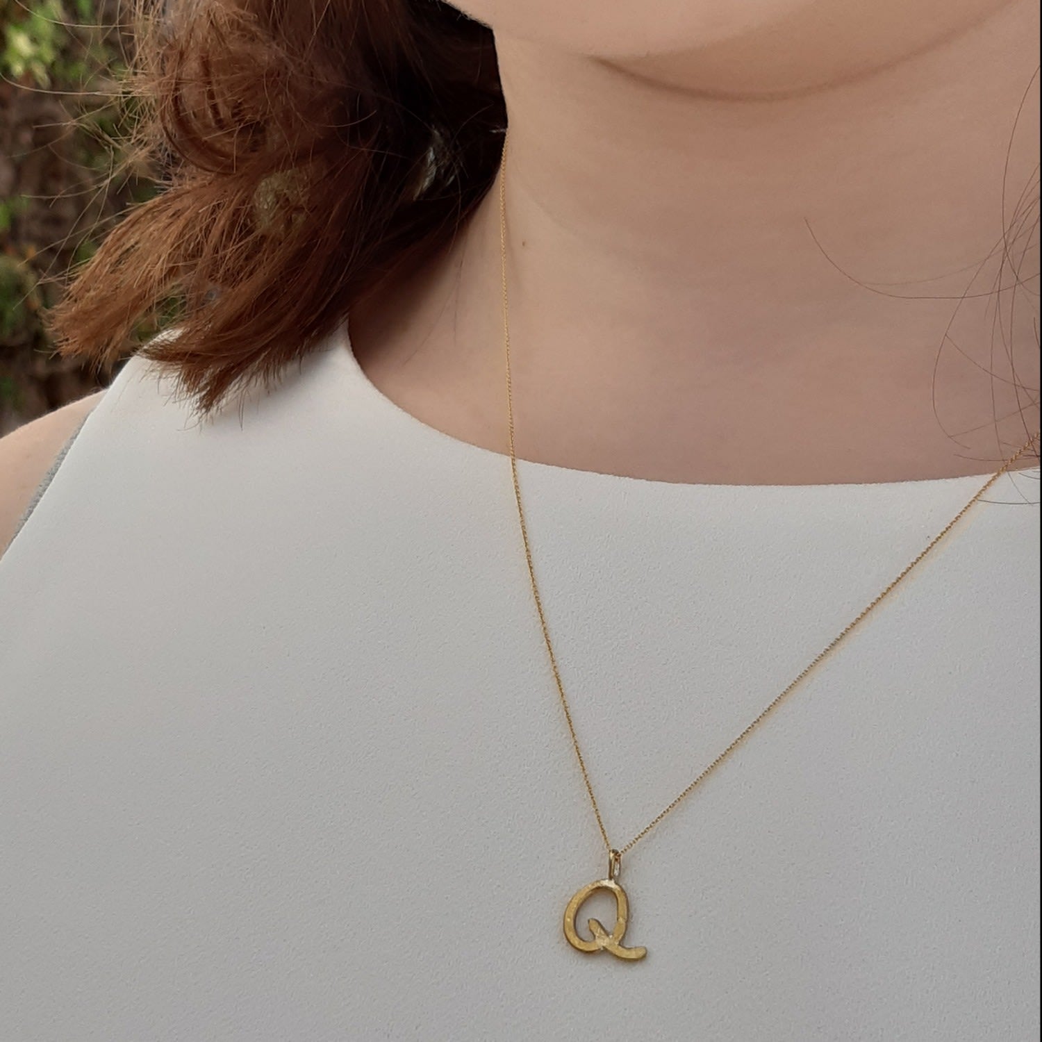 Solid Gold Letter Q Pendant Necklace