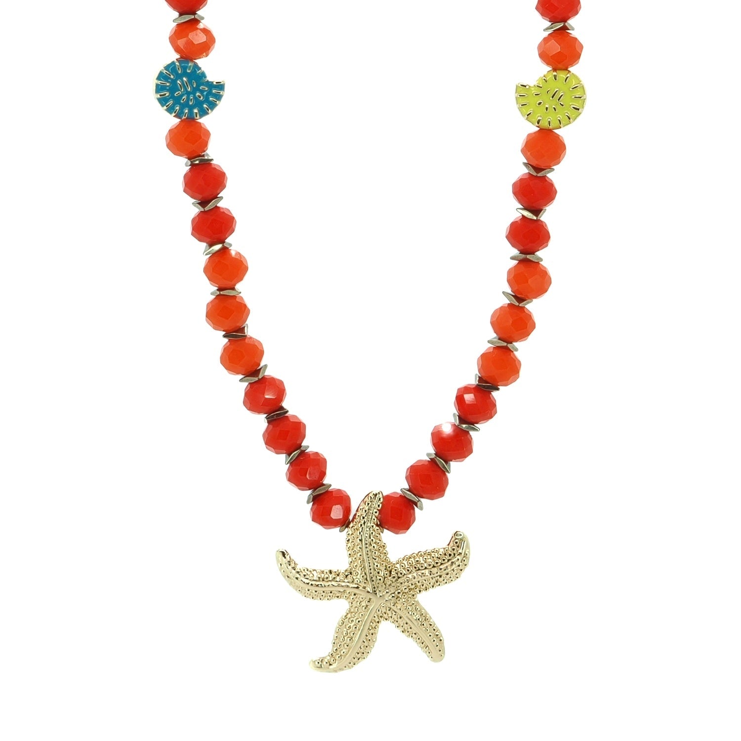 Summer Joy Starfish & Shell Beaded Necklace - Red