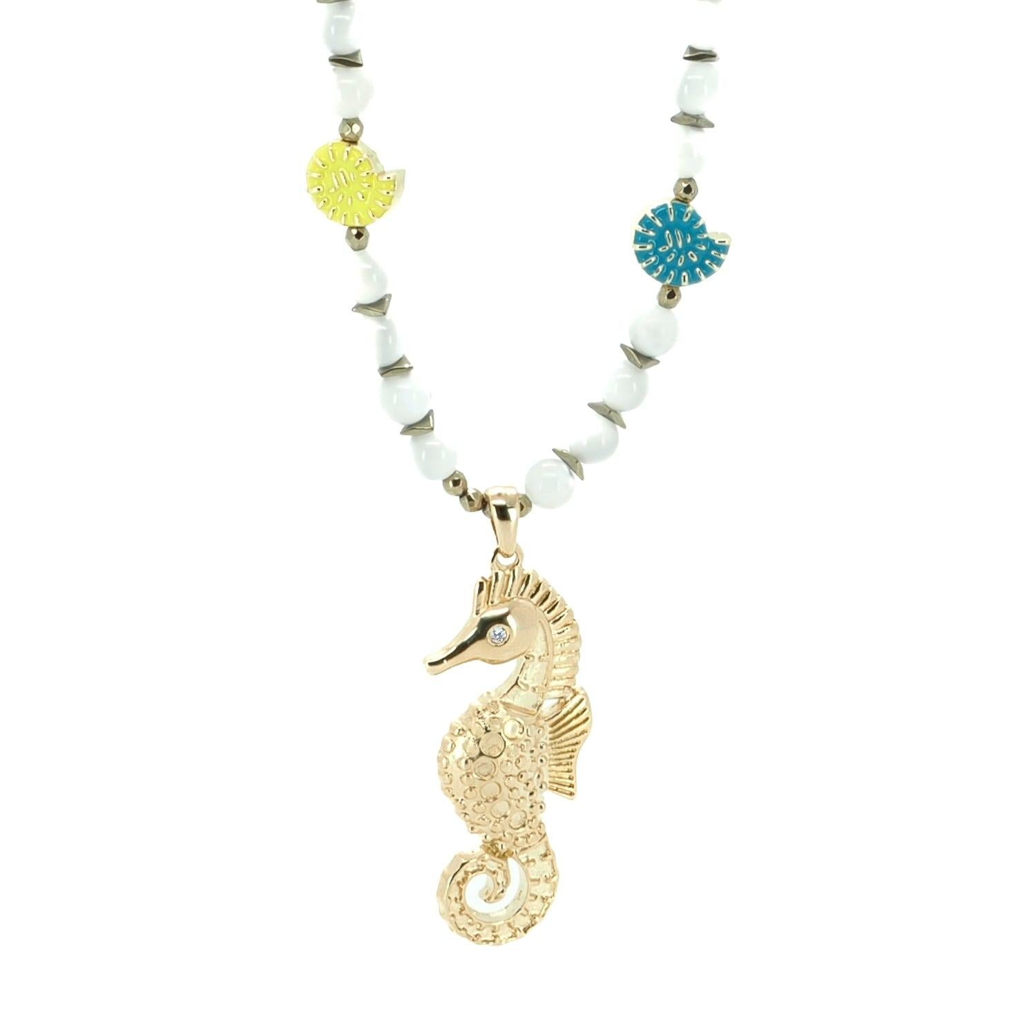 Summer Magic Seahorse & Shell Beaded Necklace - Gold