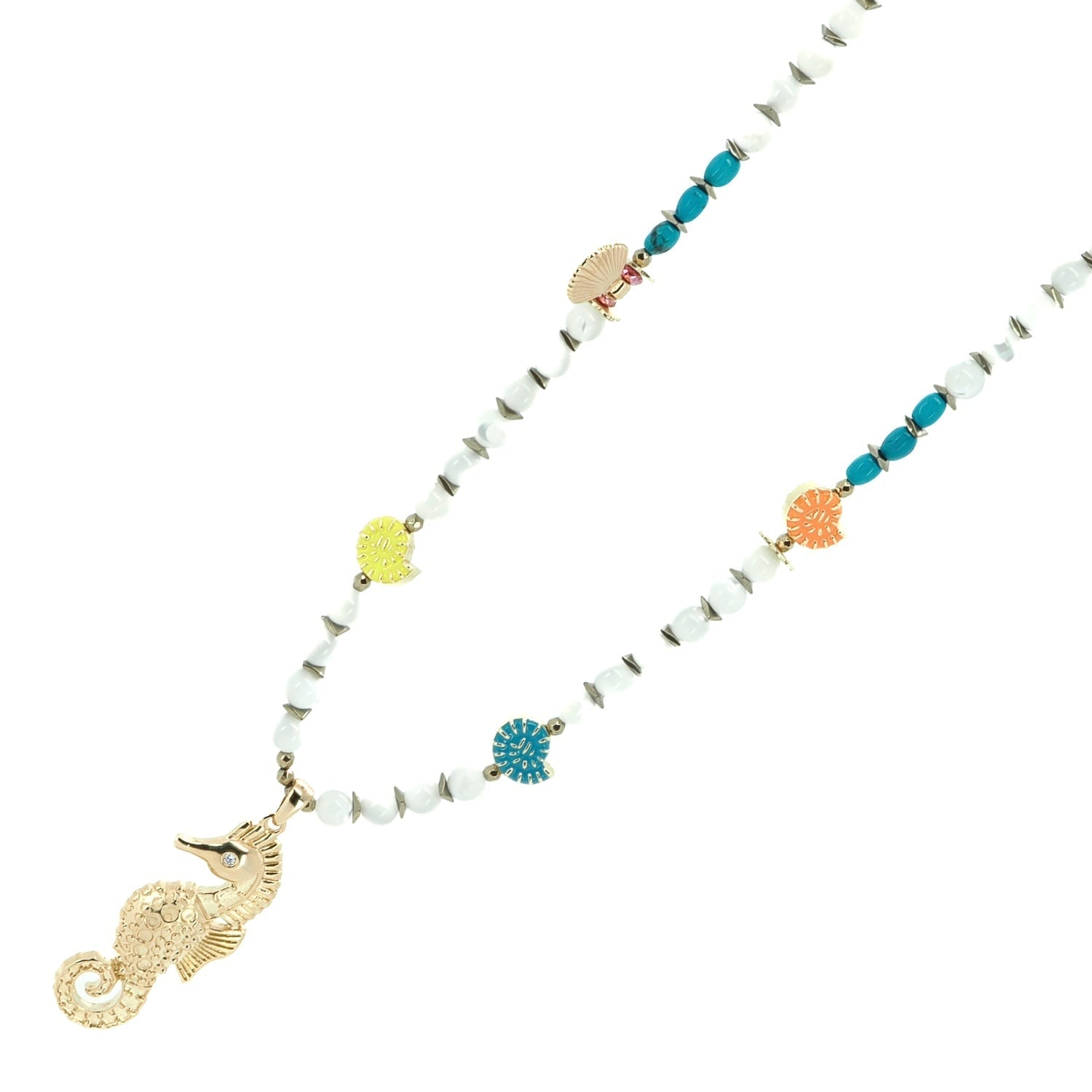 Summer Magic Seahorse & Shell Beaded Necklace - Gold
