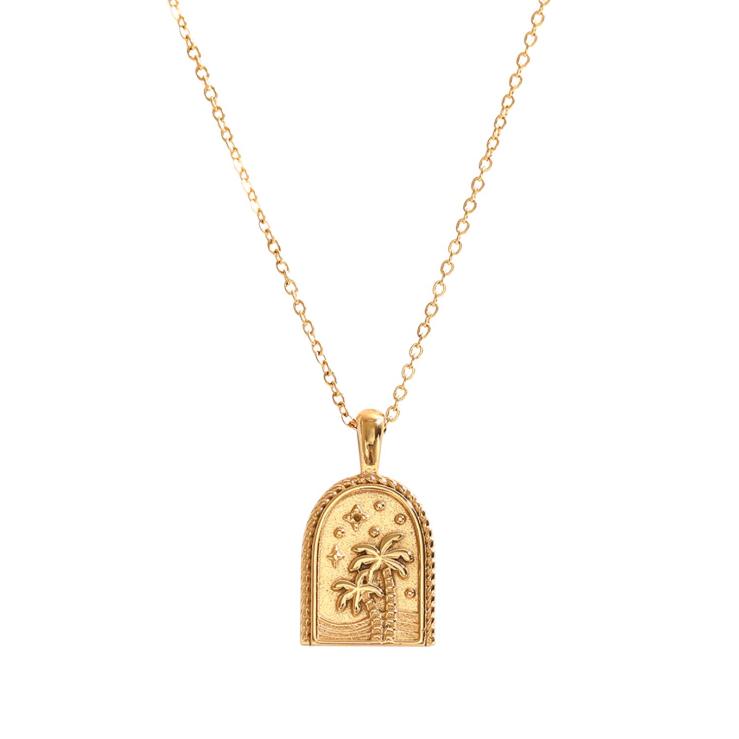 Summer Palm Tree Gold Pendant Necklace Stainless Steel