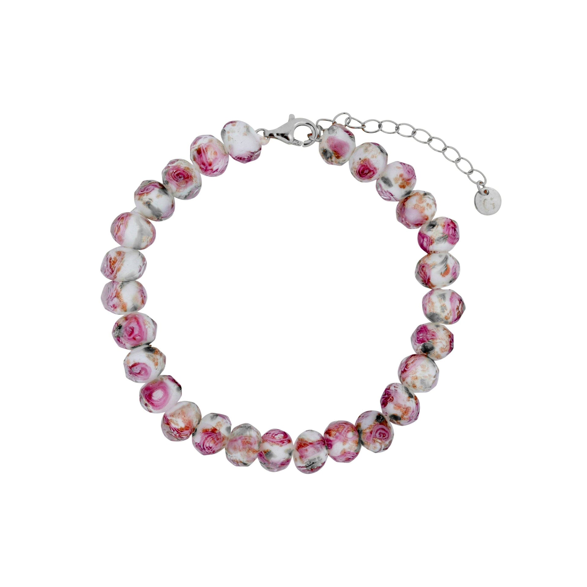 Summer Rose Glass Beaded Bracelet In Silver