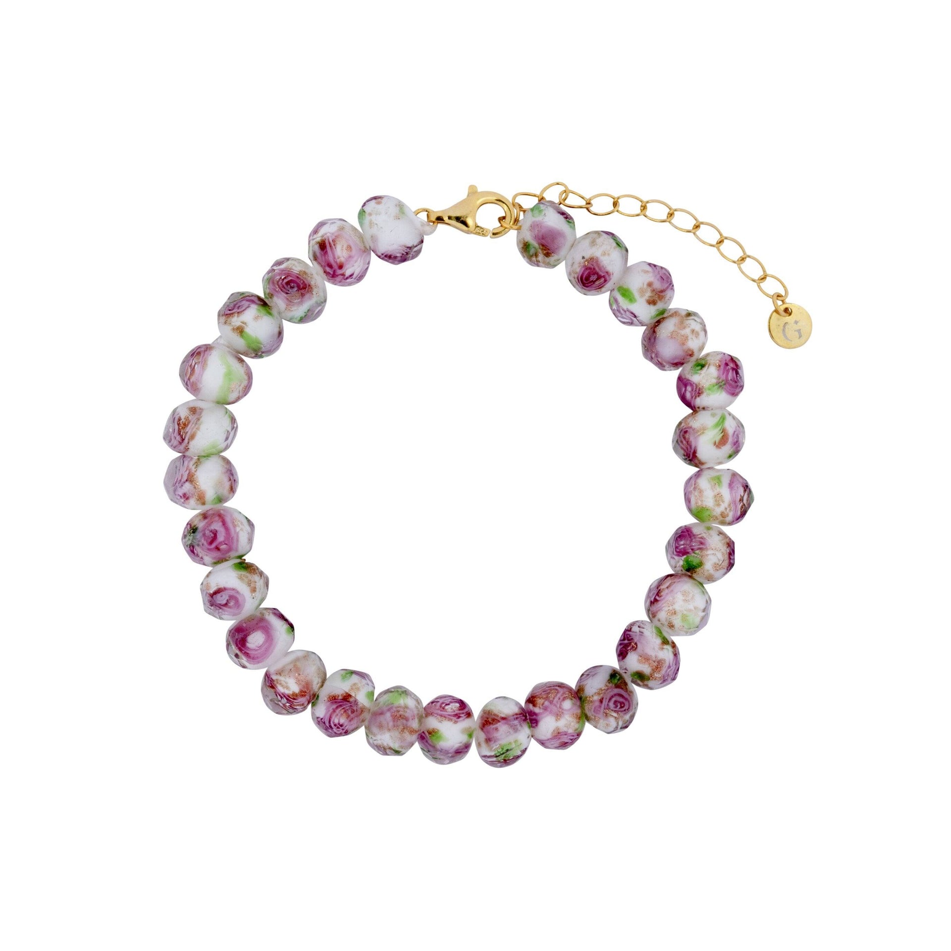 Summer Rose Glass Beaded Bracelet In Gold