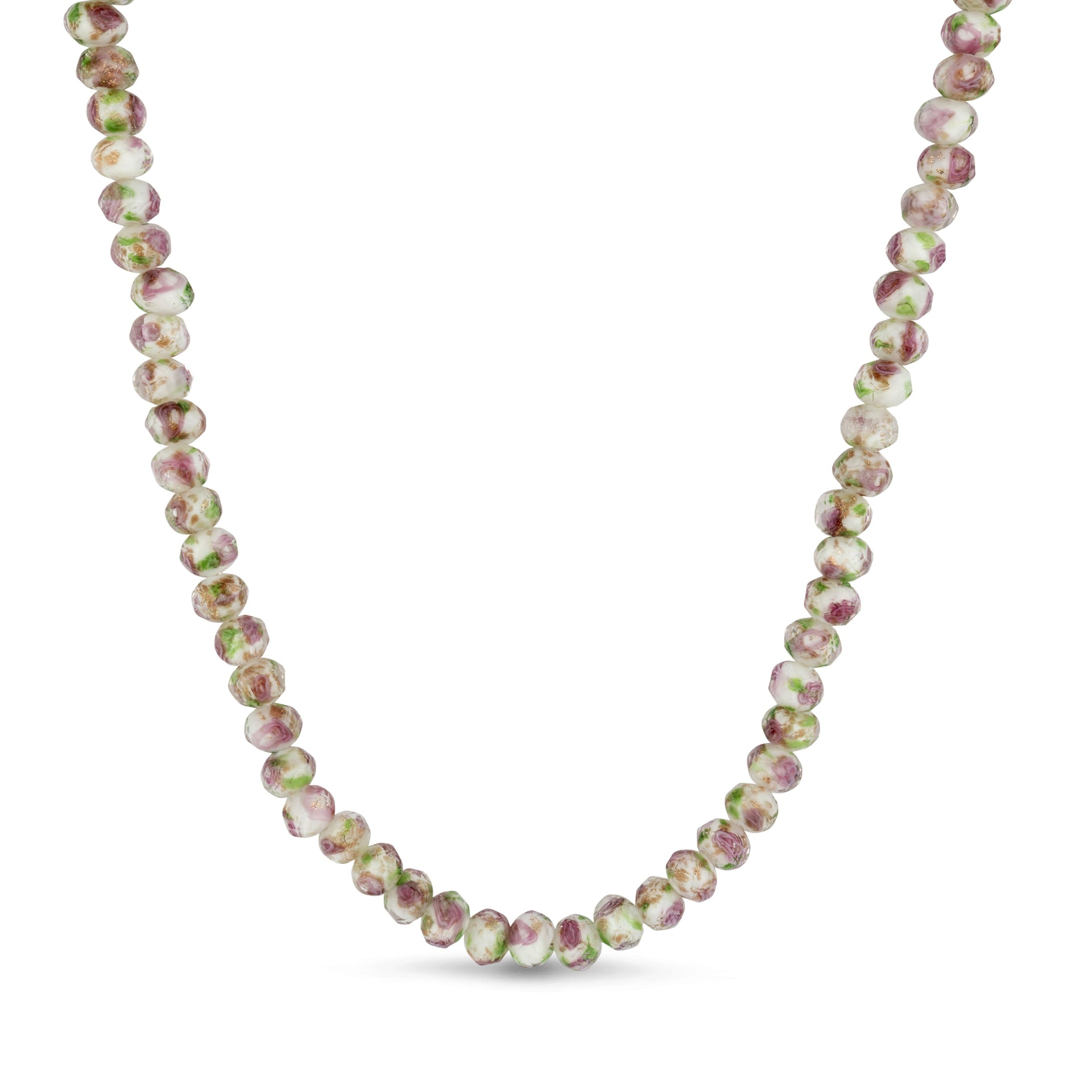 Summer Rose Glass Beaded Necklace In Silver
