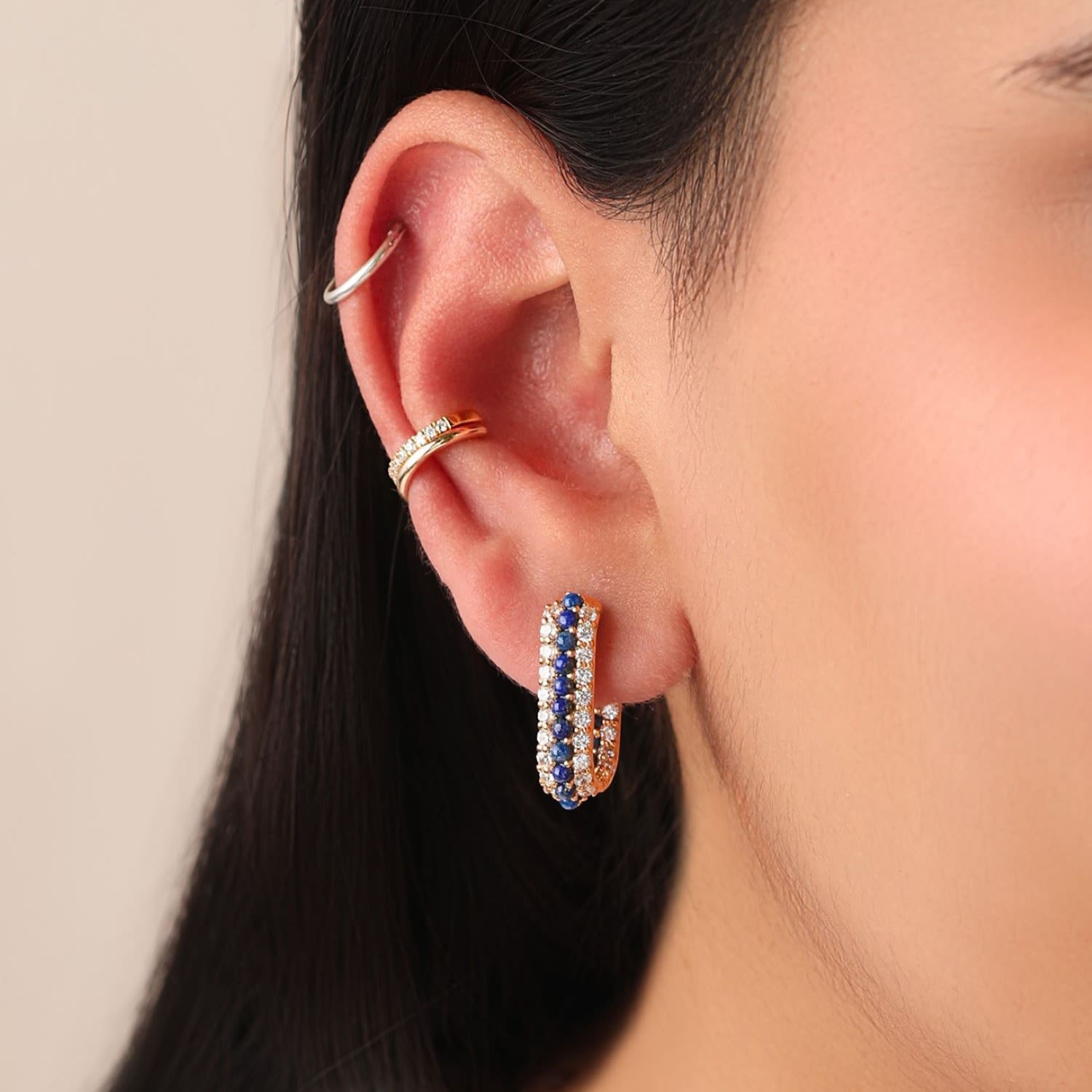 Summer Sparkle U-Shaped Lapis Lazuli Vermeil Hoops