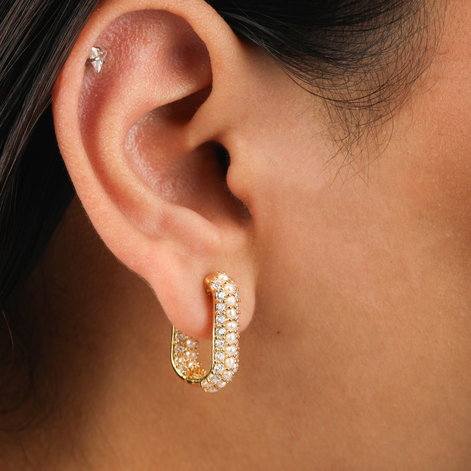 Summer Sparkle U-Shaped Pearl Hoops