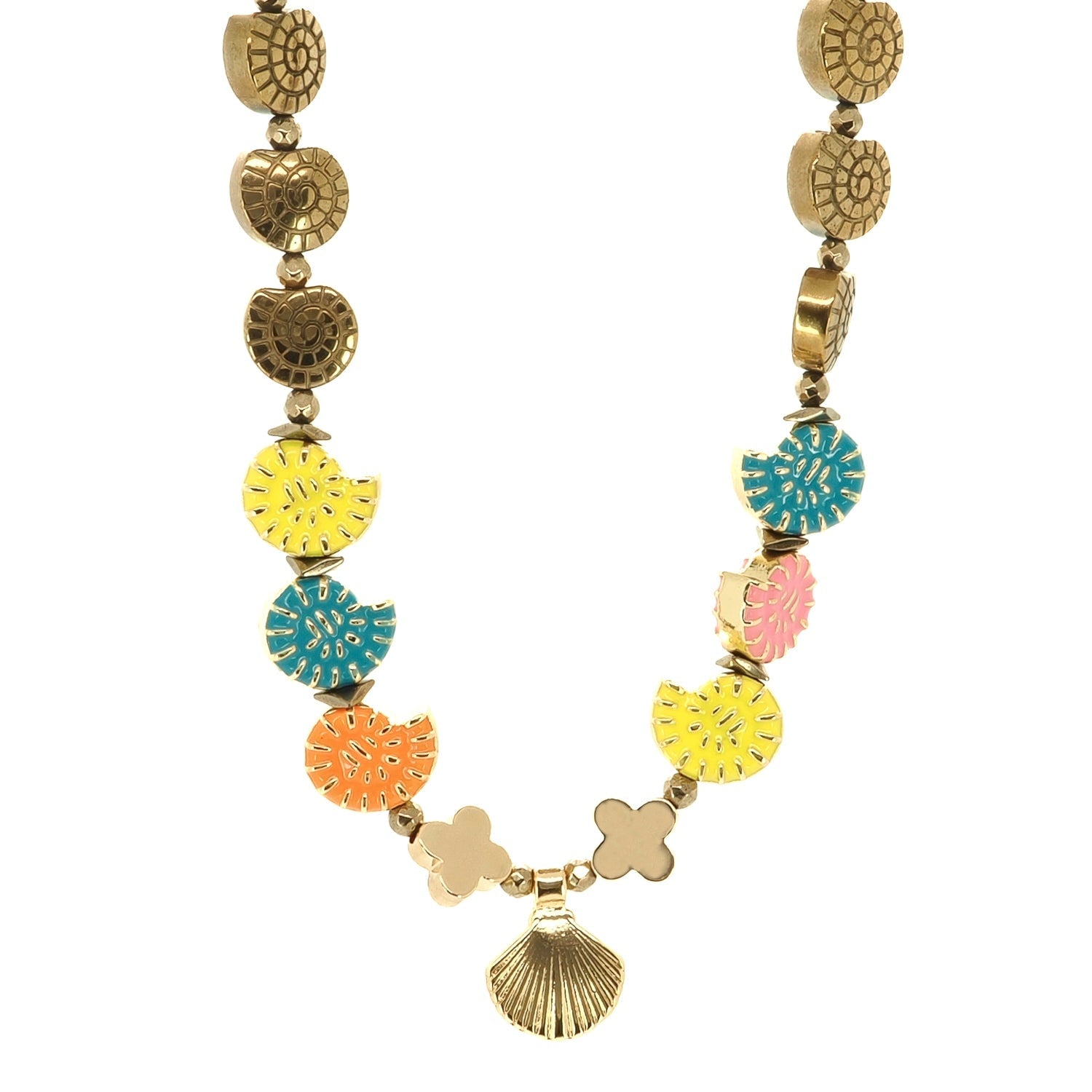 Summer Spirit Shell & Seahorse Charm Choker Happy Necklace - Multicolour