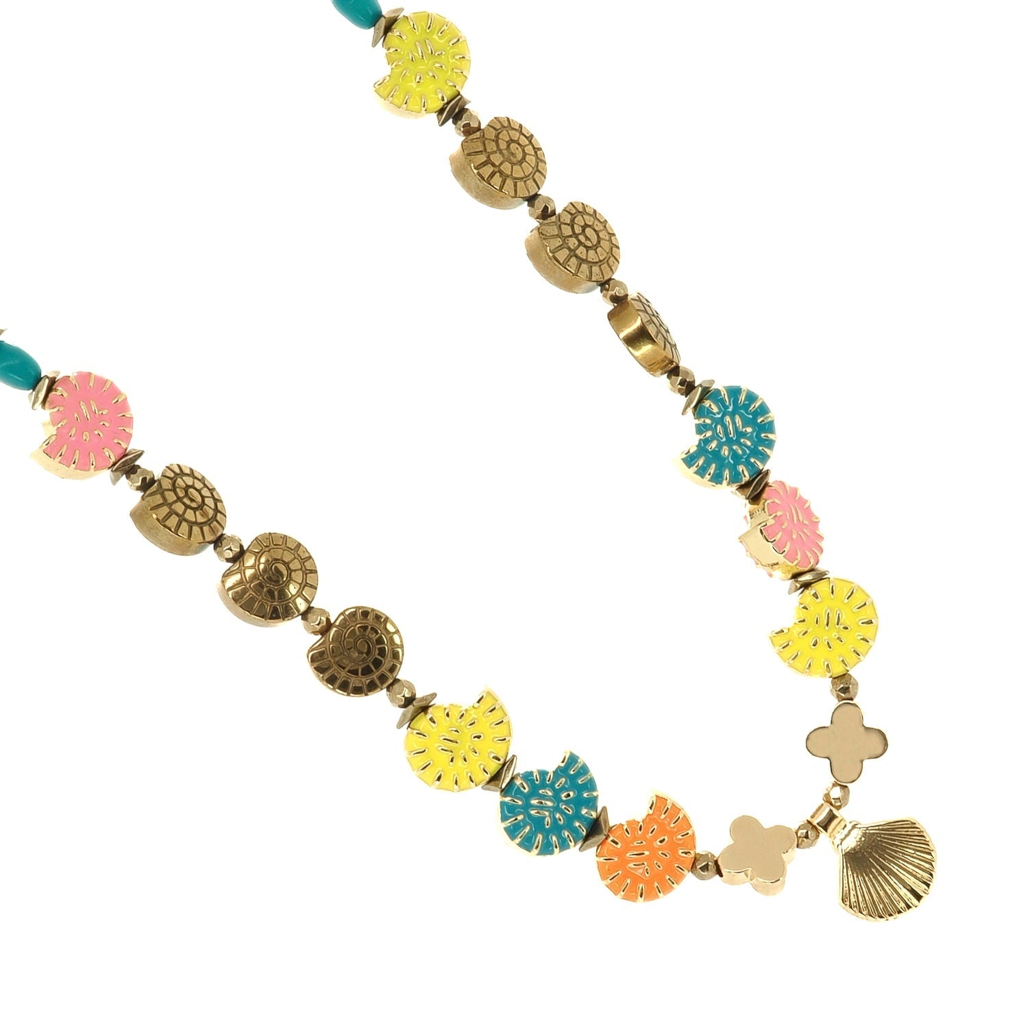 Summer Spirit Shell & Seahorse Charm Choker Happy Necklace - Multicolour