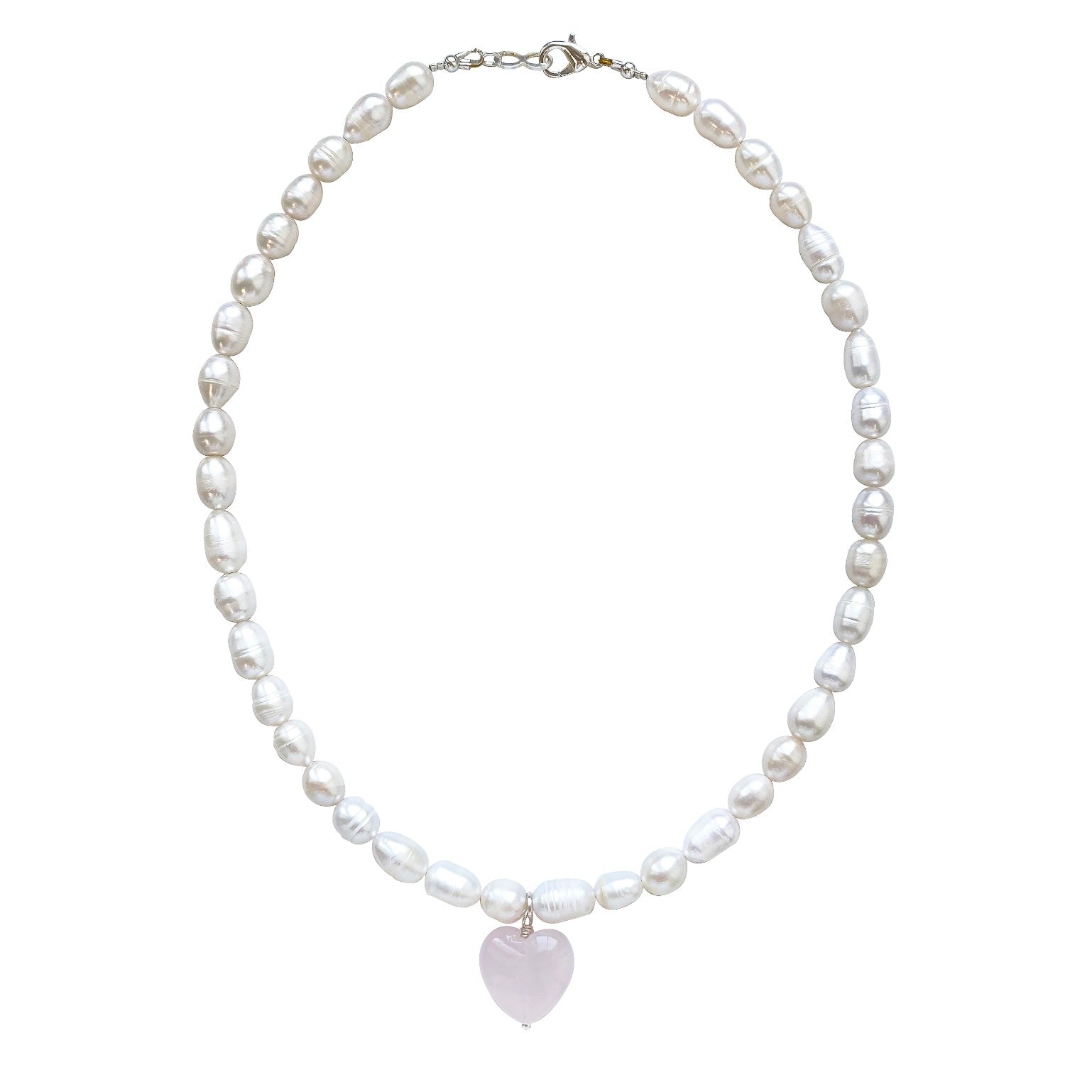 Rosequartz Heart Pendant Pearl Necklace Lauren