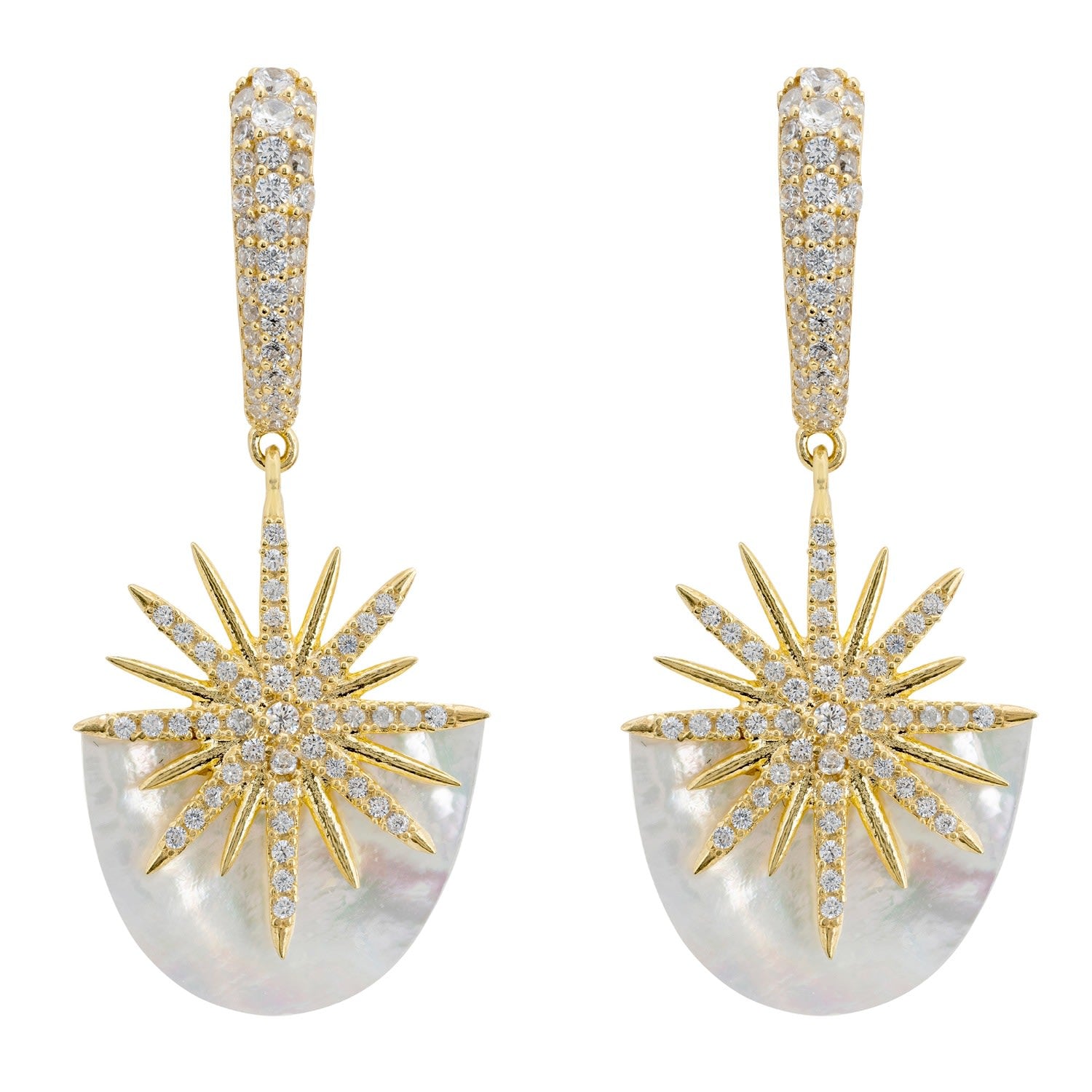 Sunburst White Mother Of Pearl White Gold Earrings