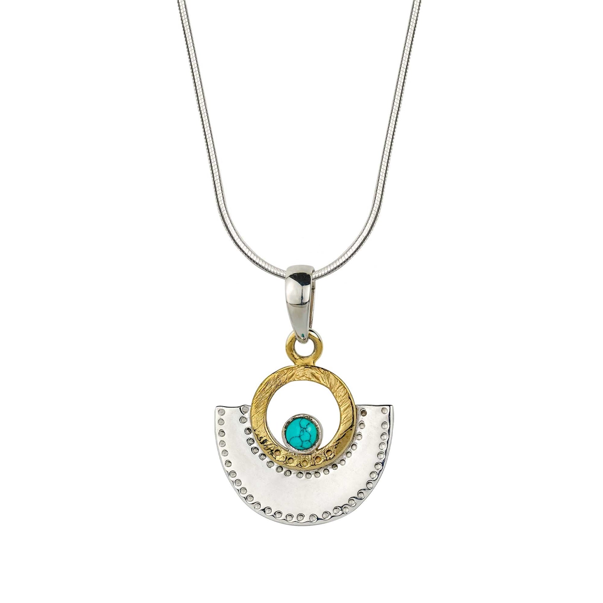 Sundar Fan Silver Pendant Necklace - Turquoise