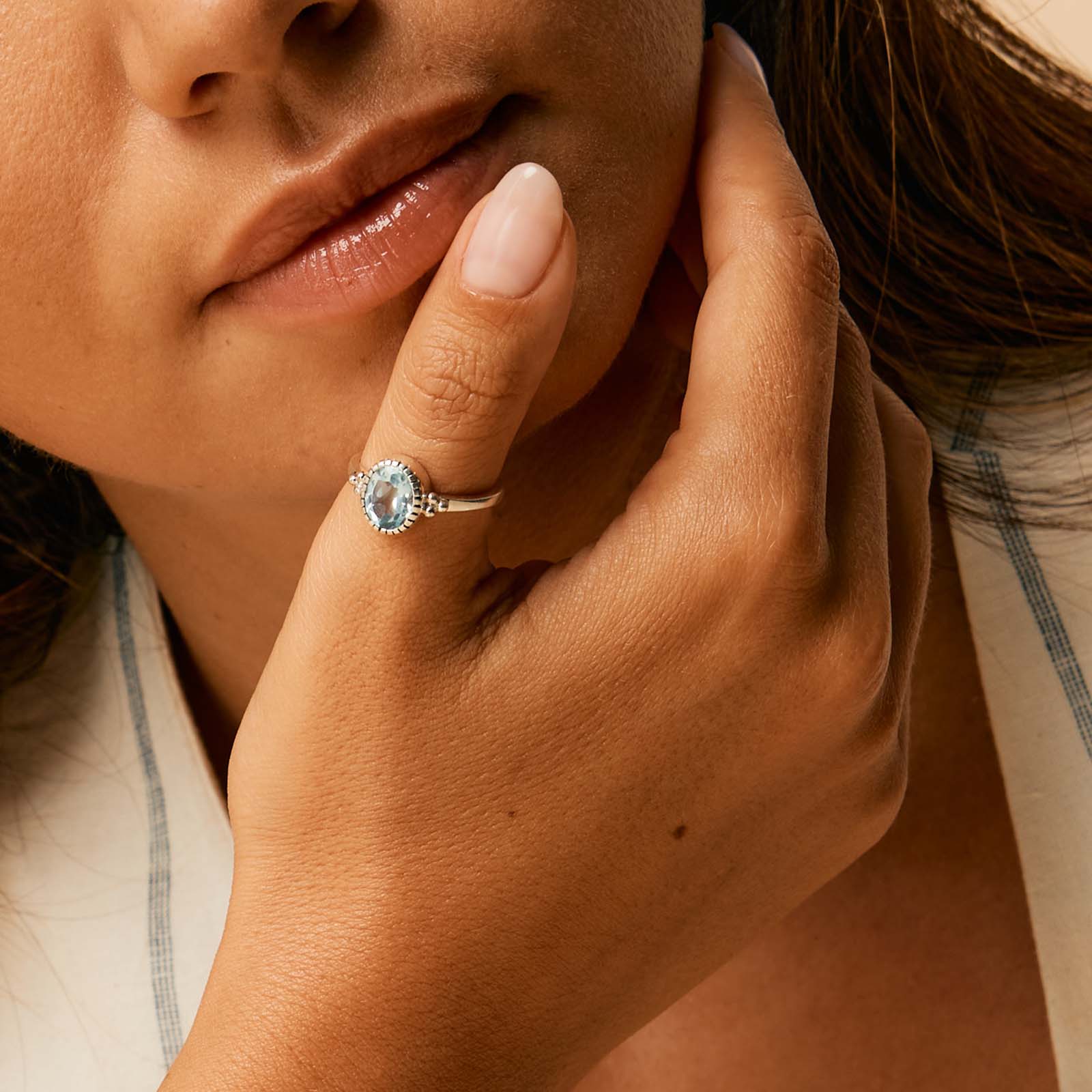 Sundar Silver Ring - Blue Topaz