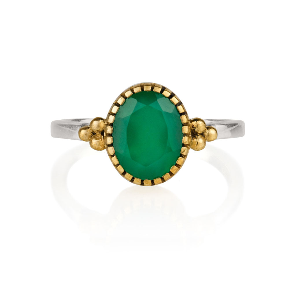 Sundar Silver Ring - Green Onyx