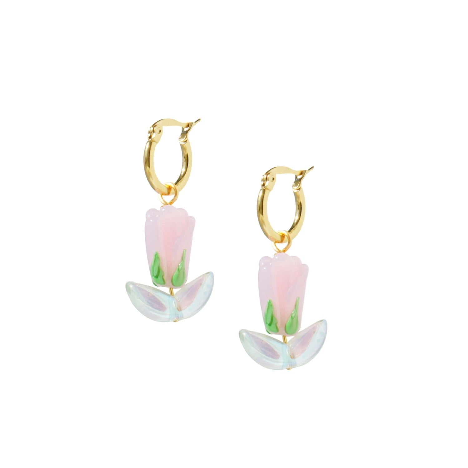 Sunday Market Glass Tulip With Detachable Small Golden Hoop Earrings - Soft Pink