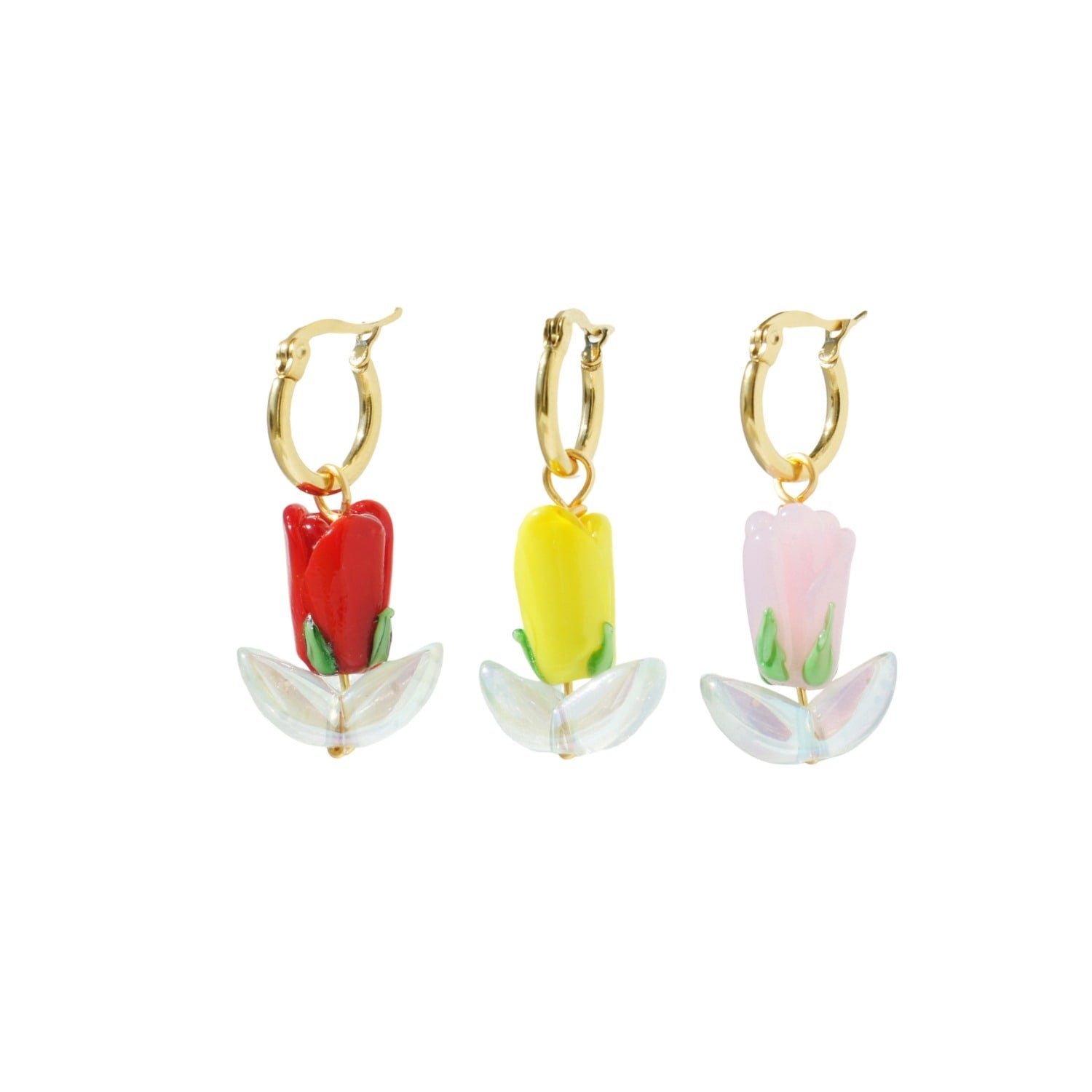 Sunday Market Glass Tulip With Detachable Small Golden Hoop Earrings - Yellow