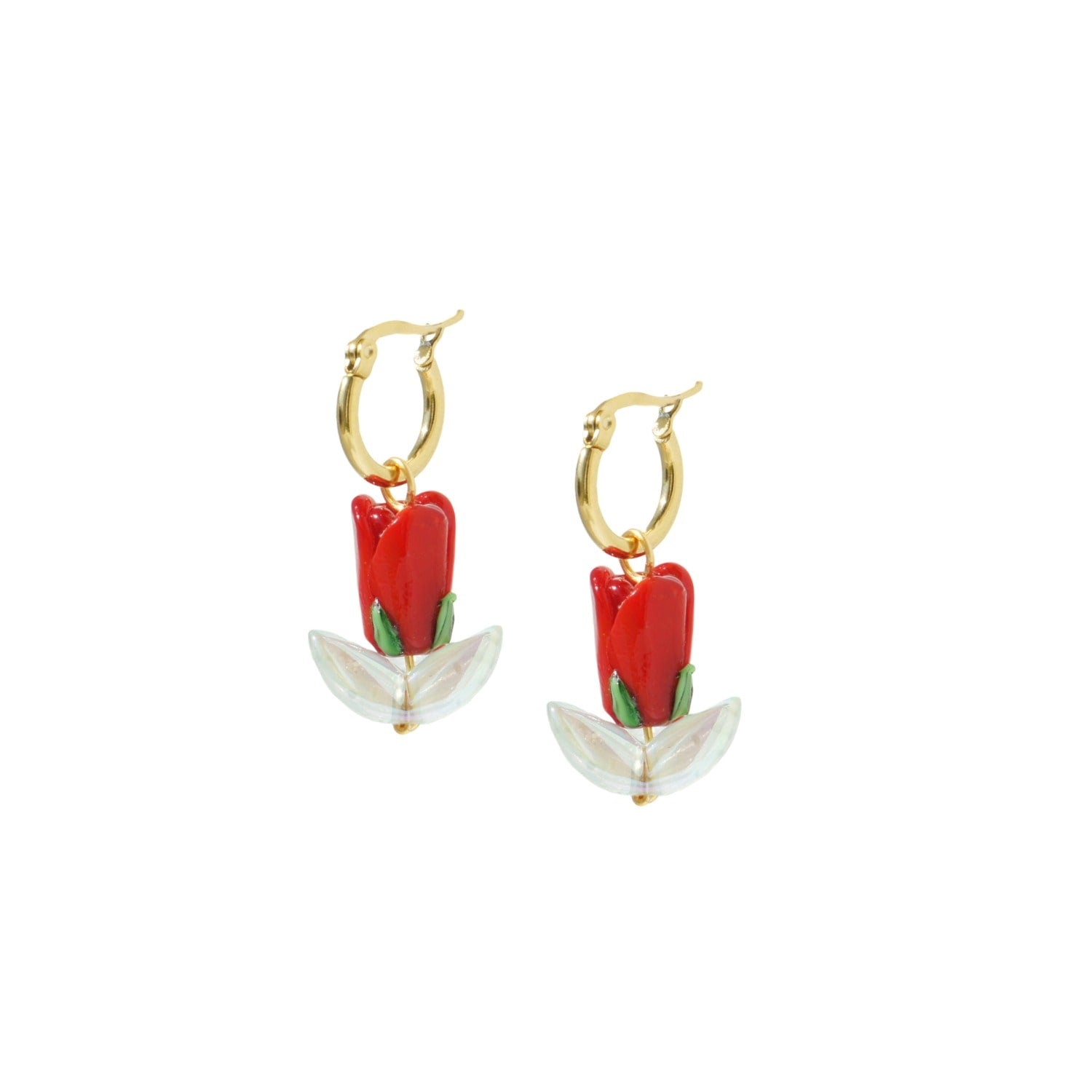 Sunday Market Glass Tulip With Detachable Small Golden Hoop Earrings - Red