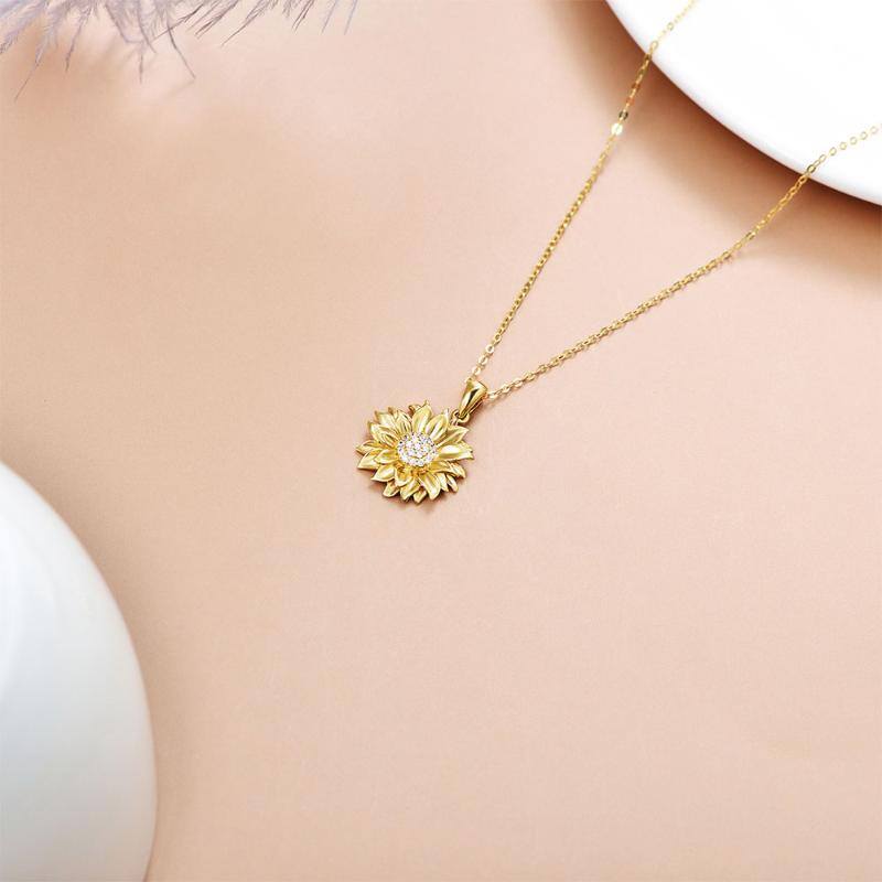 9K Gold Zircon Sunflower Pendant Necklace