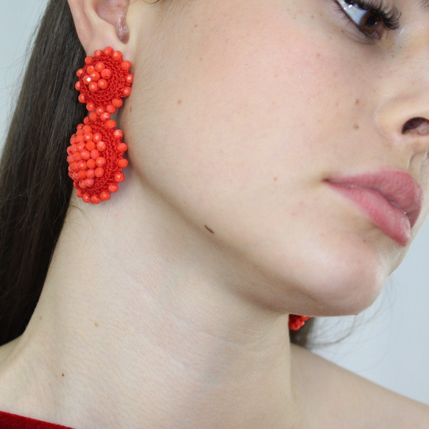 Sunflower Drop Earrings Cherry