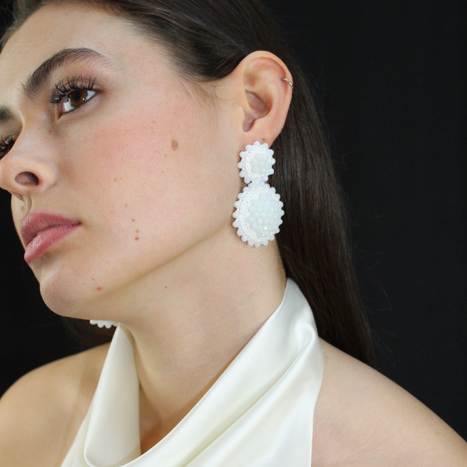 Sunflower Drop Earrings White