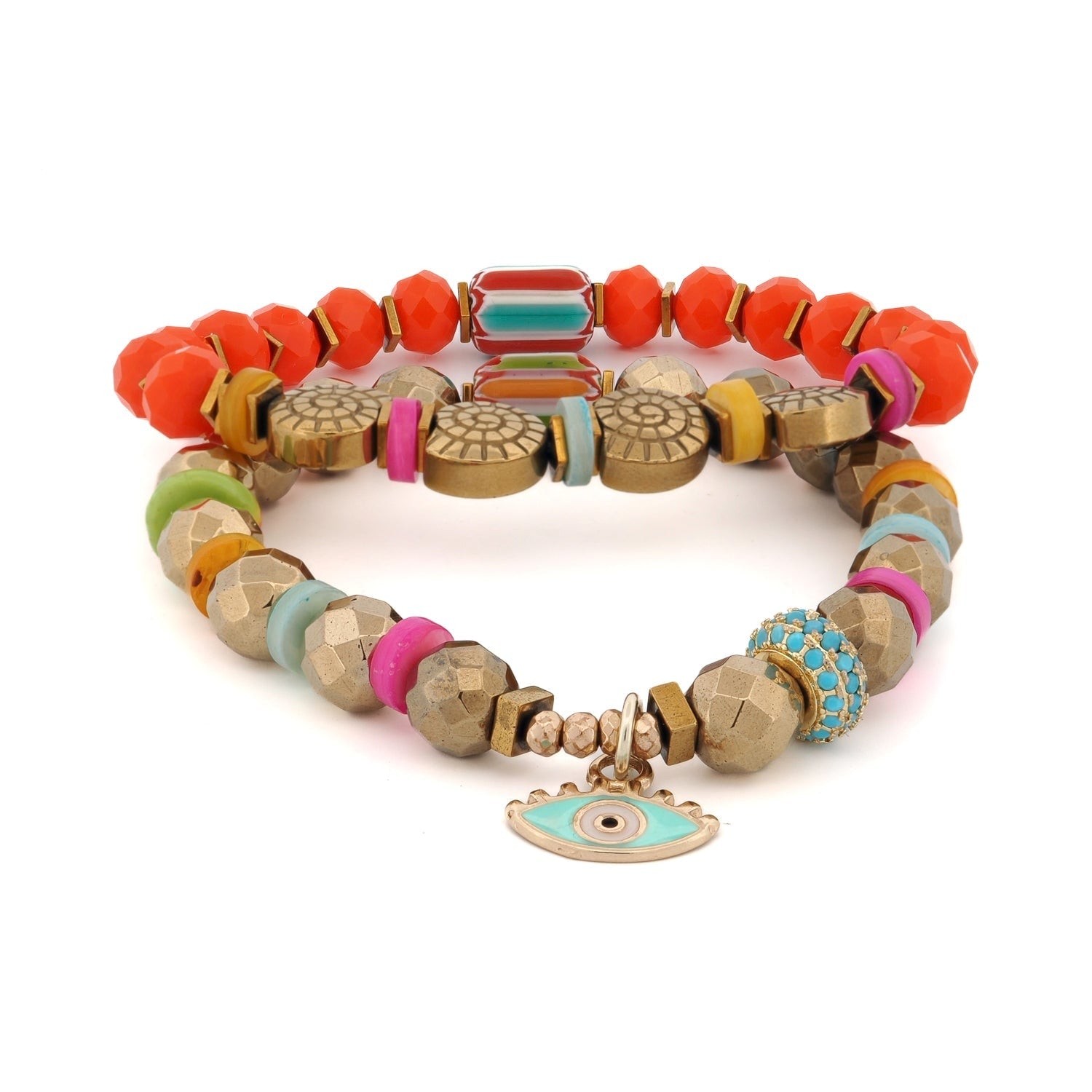 Sunset Breeze Evil Eye Beaded Bracelet Set - Multicolour