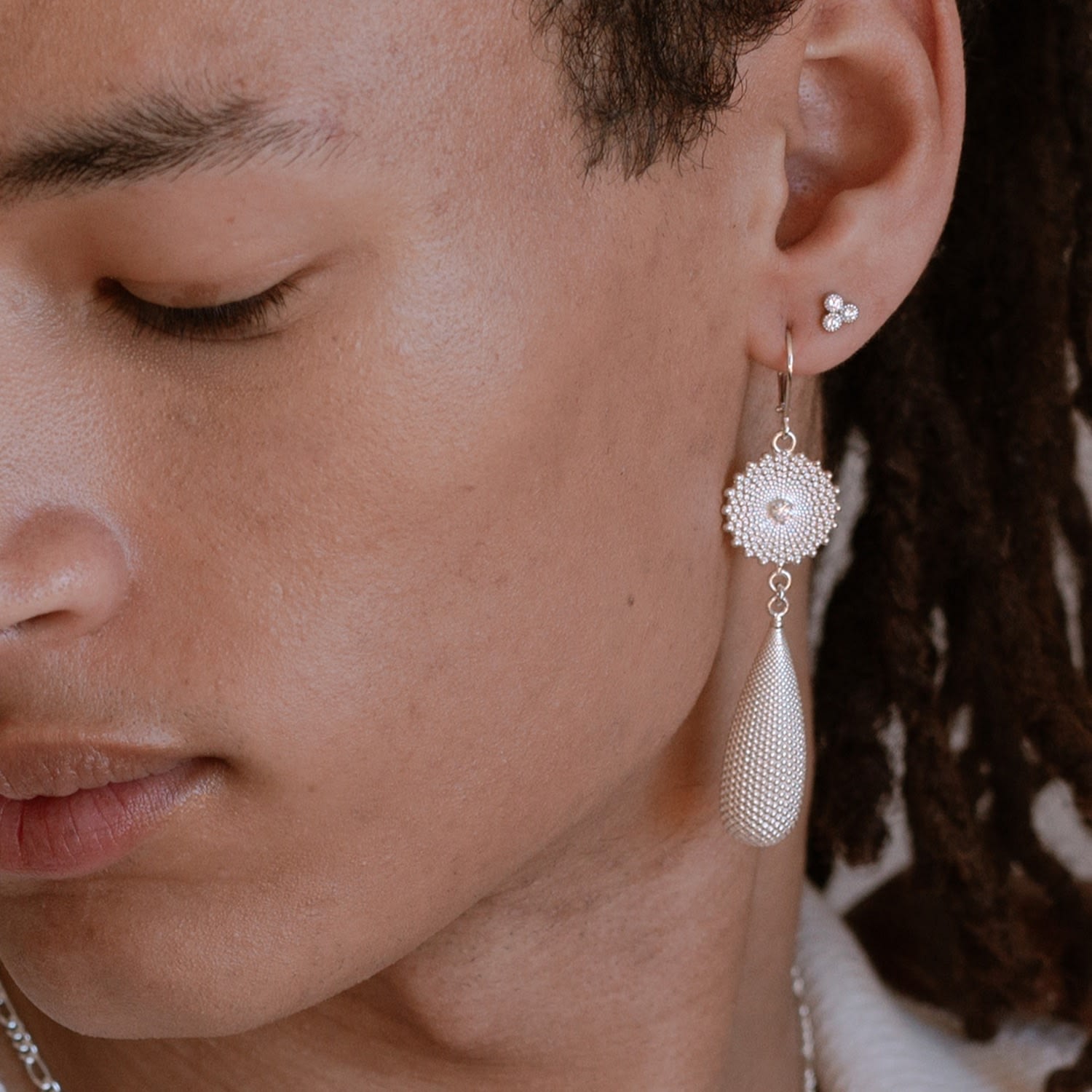 Sunshine Earrings Silver White Zircon